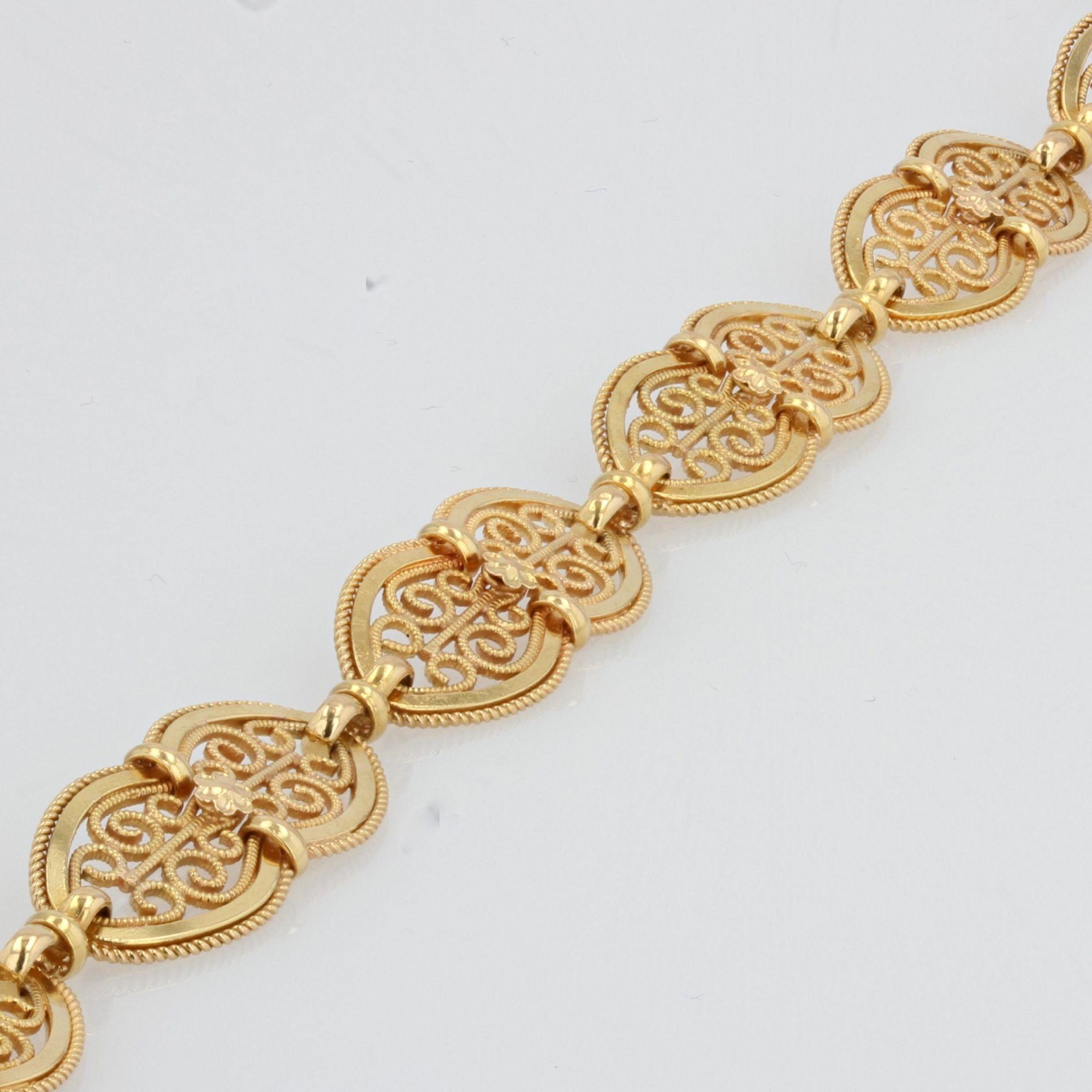 French 1900s Belle Époque 18 Karat Yellow Gold Filigree Bracelet In Good Condition In Poitiers, FR