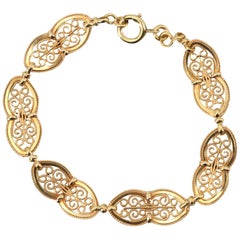 French 1900s Belle Époque 18 Karat Yellow Gold Filigree Bracelet