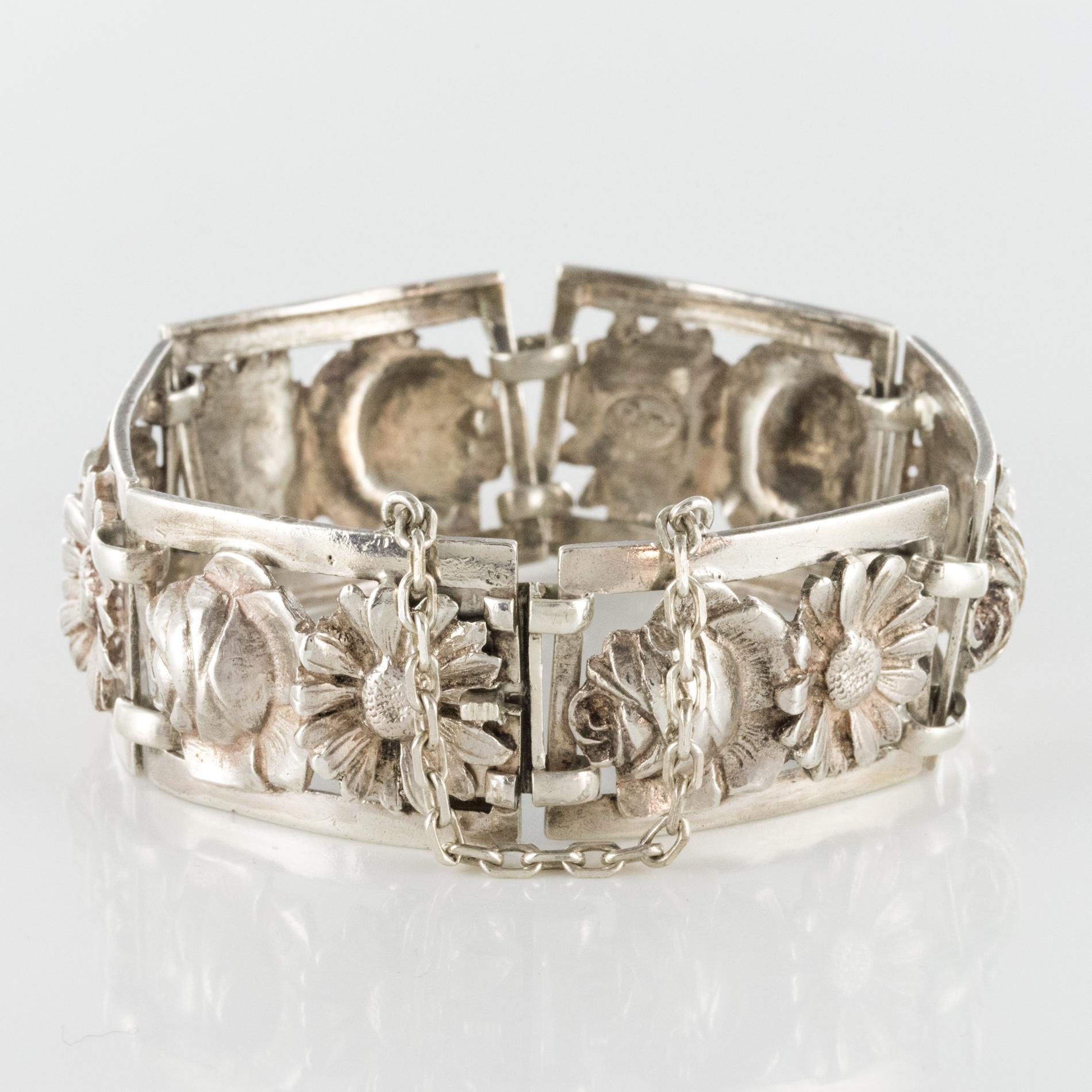 Women's French 1900s Belle Époque Flowers Silver Bracelet For Sale