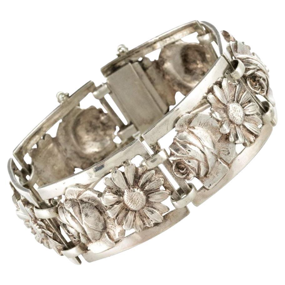 Bracelet en argent avec fleurs 1900 Belle Époque en vente