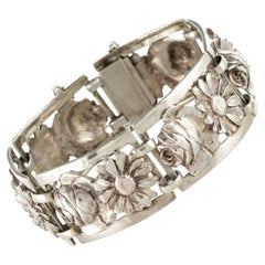 Antique French 1900s Belle Époque Flowers Silver Bracelet