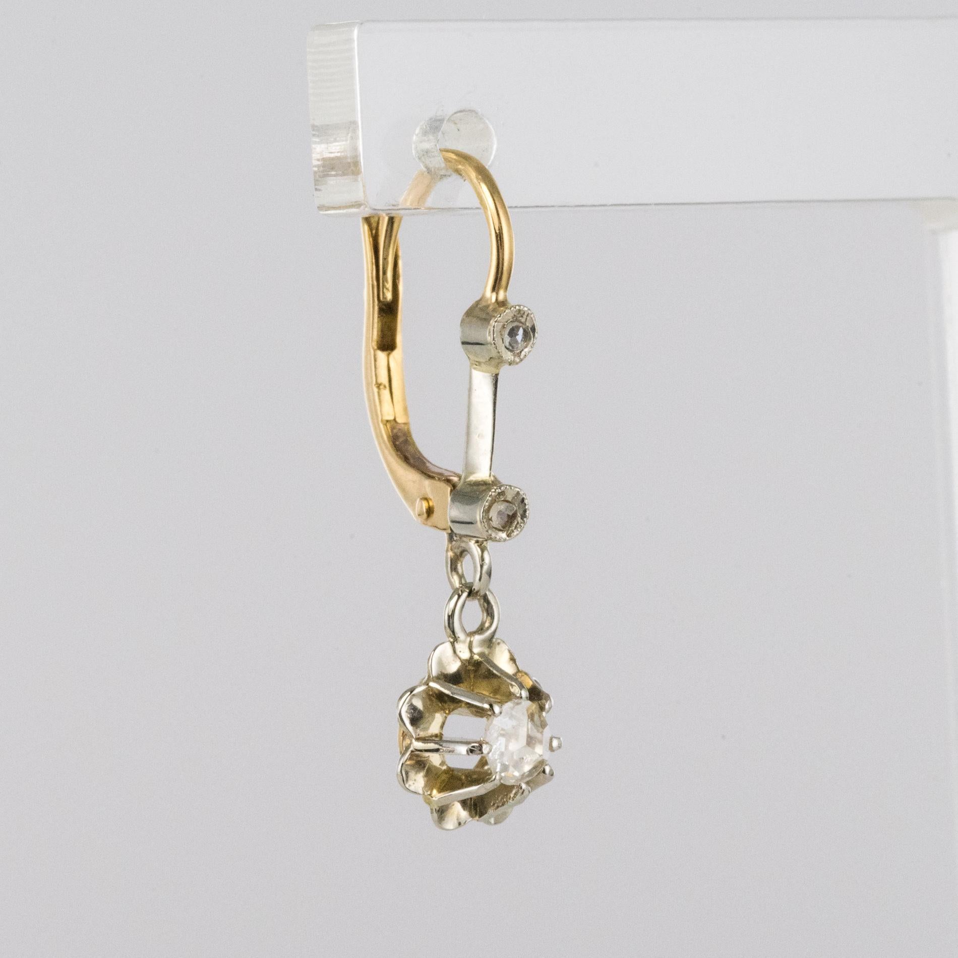 Französisch 1900er Belle Epoque Rose Cut Diamond 18 Karat Gelbgold baumeln Ohrringe im Zustand „Gut“ im Angebot in Poitiers, FR