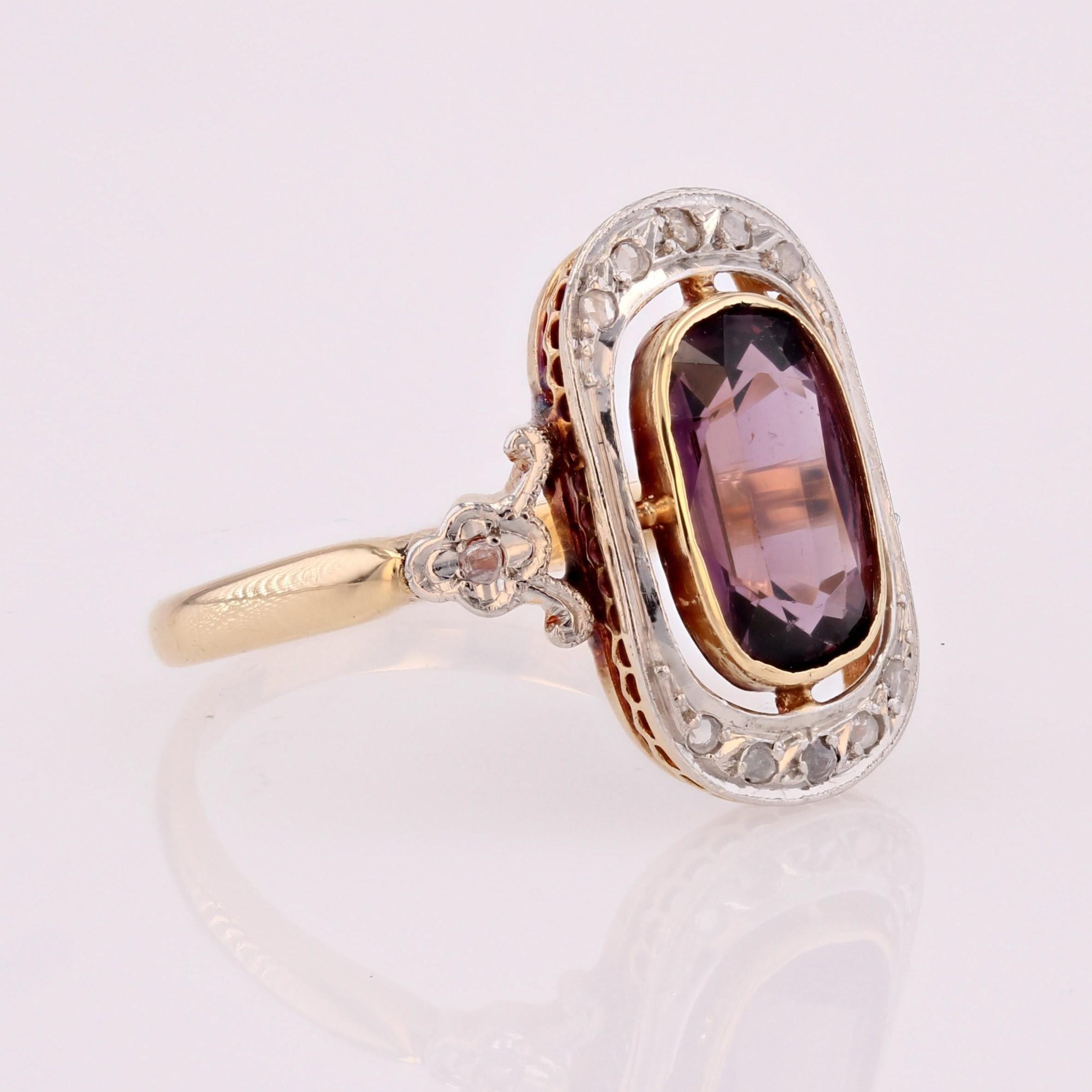 French 1900s Belle Epoque Violet Spinel Diamonds 18 Karat Yellow Gold Ring For Sale 5