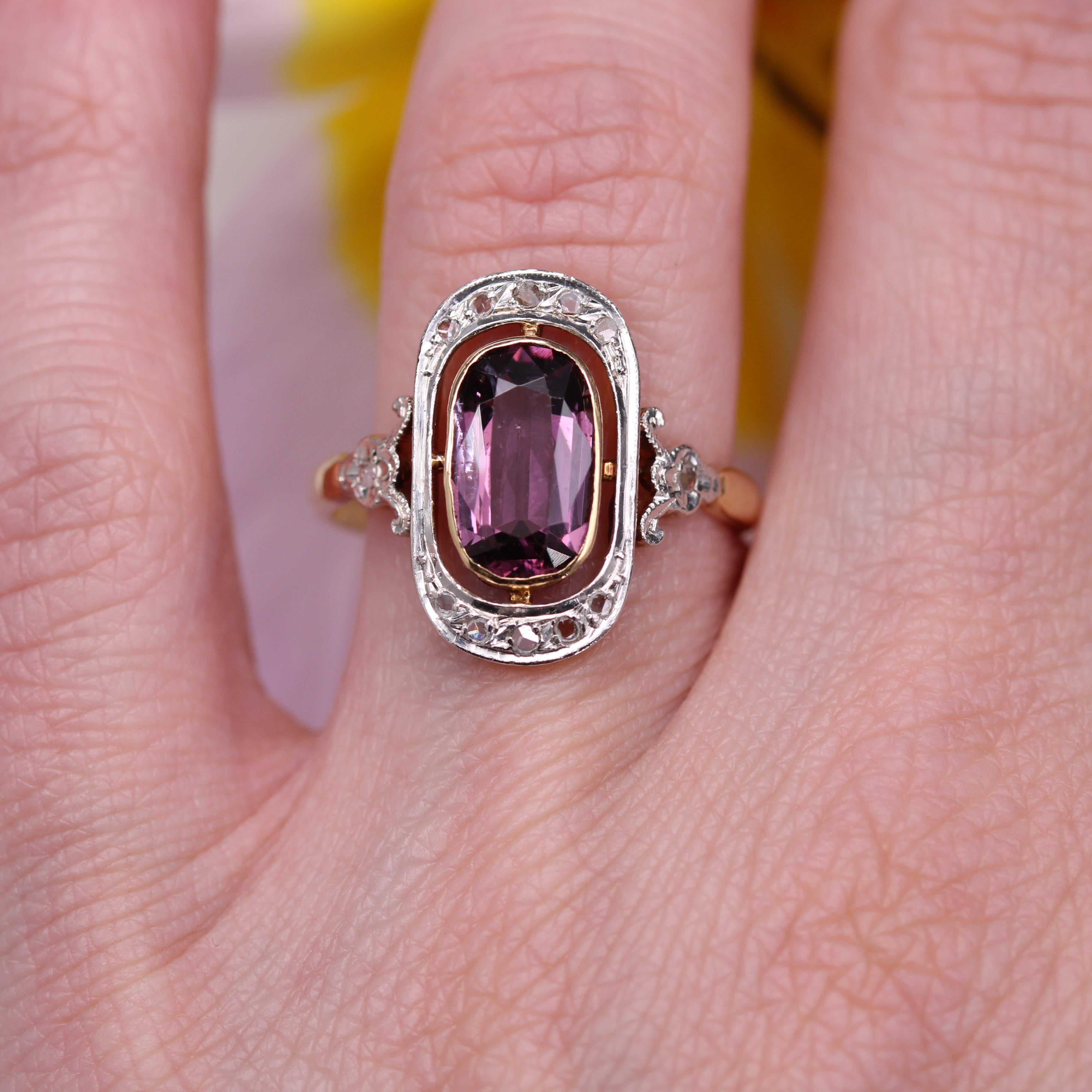 French 1900s Belle Epoque Violet Spinel Diamonds 18 Karat Yellow Gold Ring For Sale 10