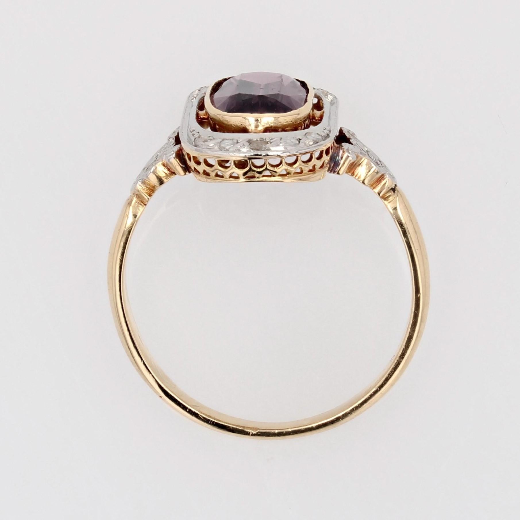 French 1900s Belle Epoque Violet Spinel Diamonds 18 Karat Yellow Gold Ring For Sale 11