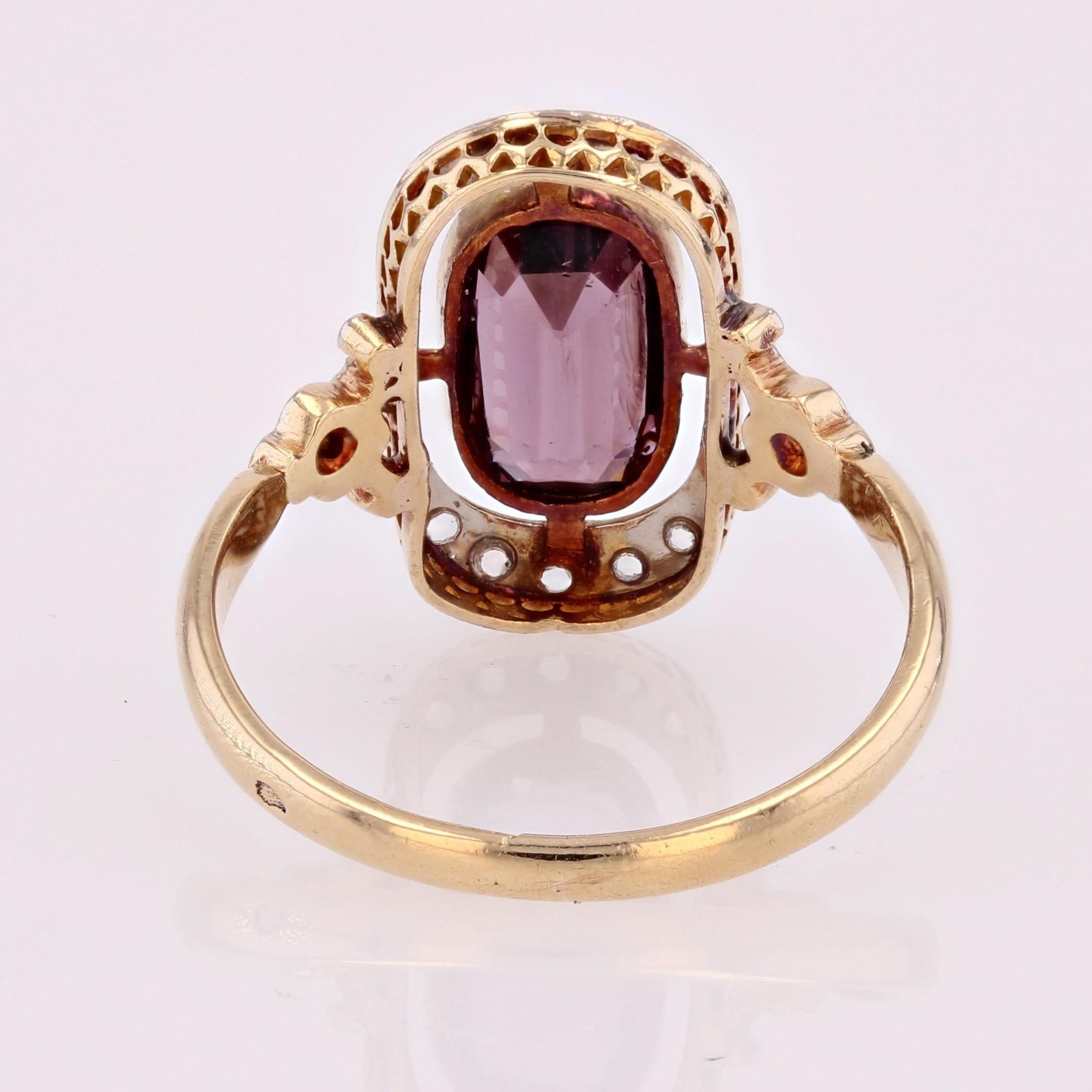 French 1900s Belle Epoque Violet Spinel Diamonds 18 Karat Yellow Gold Ring For Sale 12