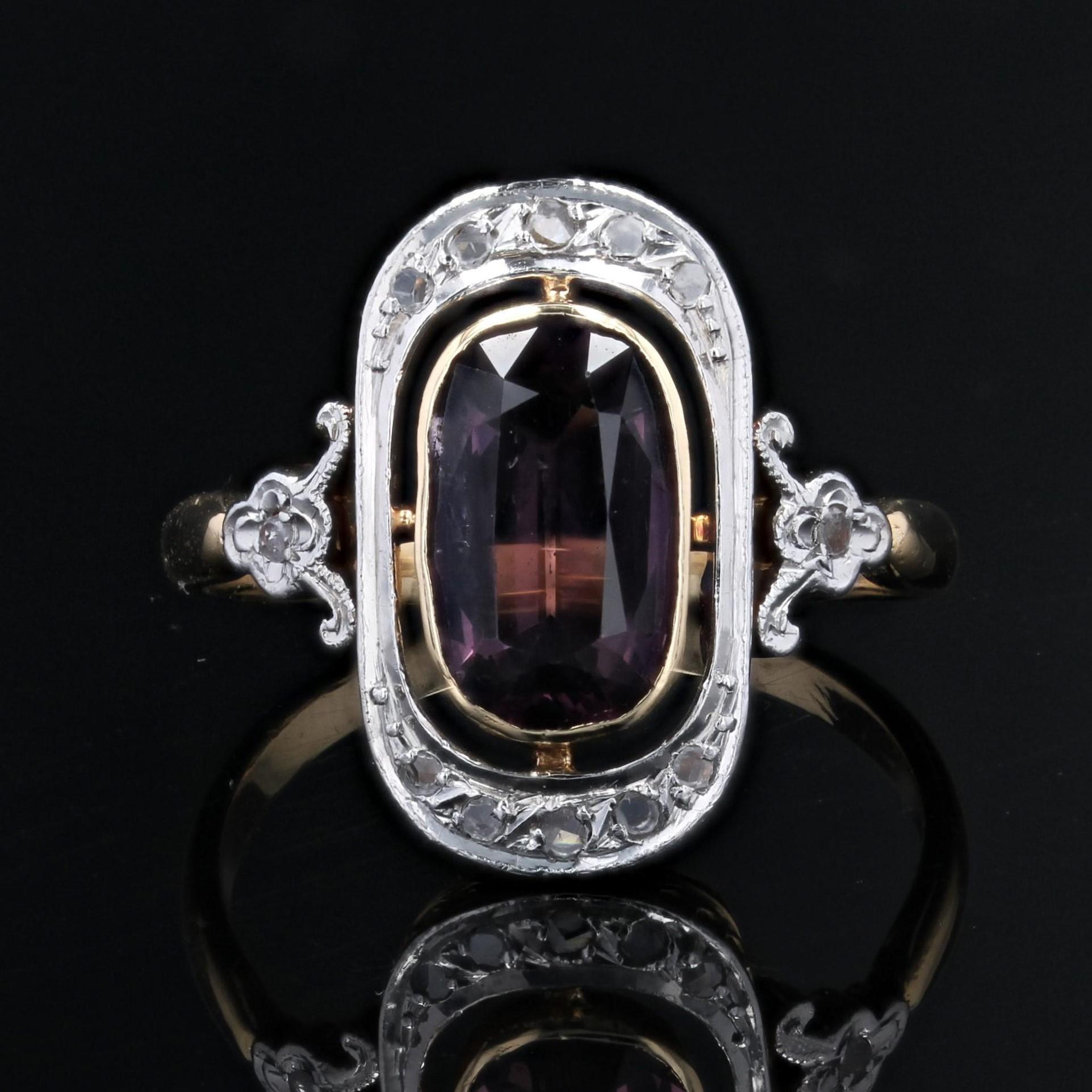 French 1900s Belle Epoque Violet Spinel Diamonds 18 Karat Yellow Gold Ring In Good Condition For Sale In Poitiers, FR