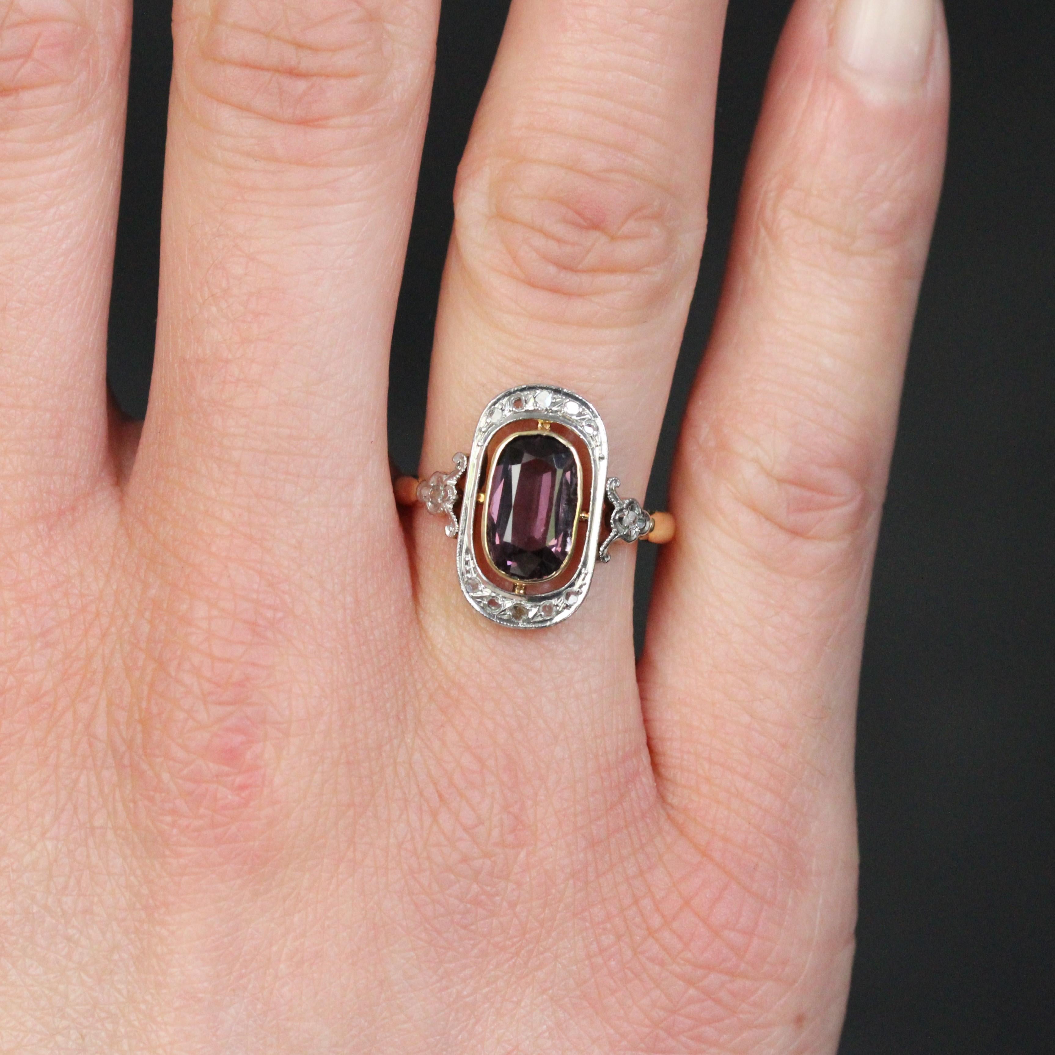 Women's French 1900s Belle Epoque Violet Spinel Diamonds 18 Karat Yellow Gold Ring For Sale