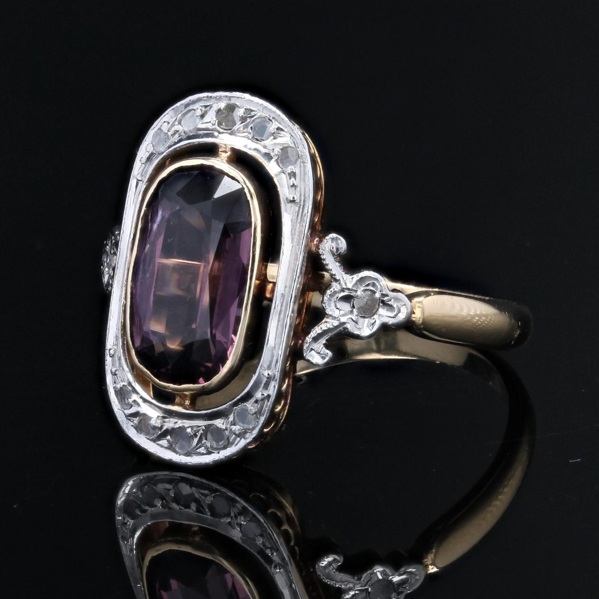French 1900s Belle Epoque Violet Spinel Diamonds 18 Karat Yellow Gold Ring For Sale 1