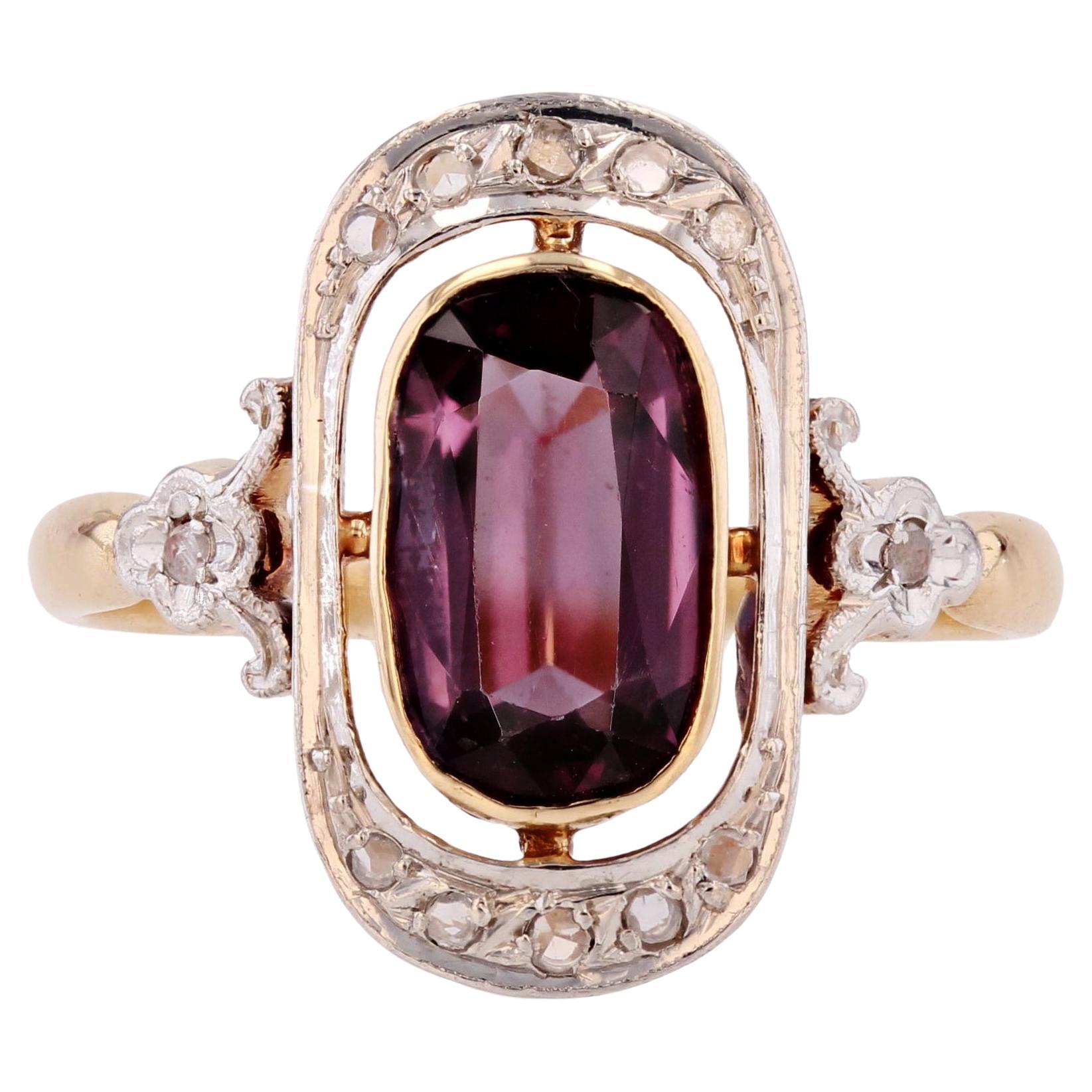 French 1900s Belle Epoque Violet Spinel Diamonds 18 Karat Yellow Gold Ring For Sale
