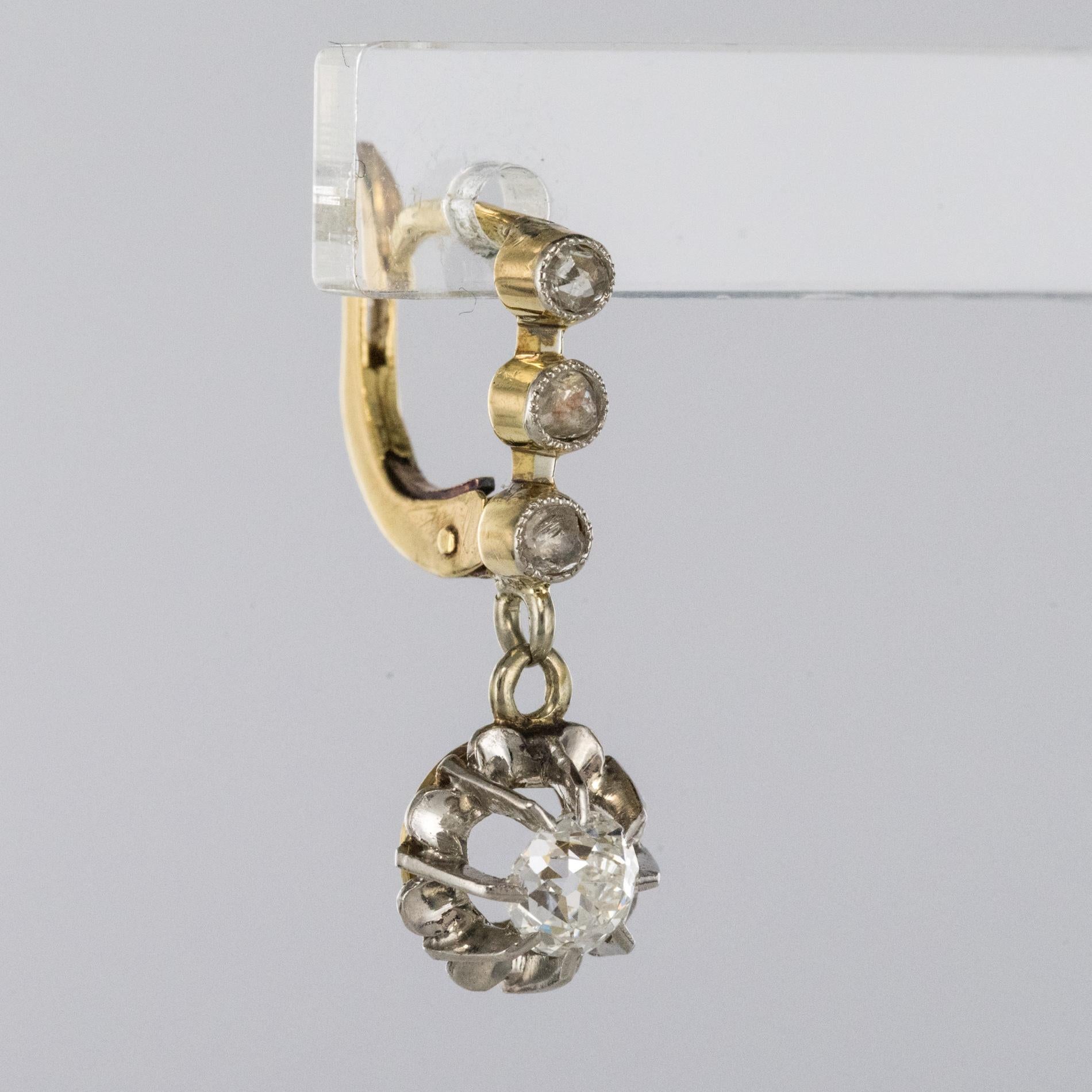 Women's French 1900s Belle Époque Yellow Gold Diamond Dangle Earrings