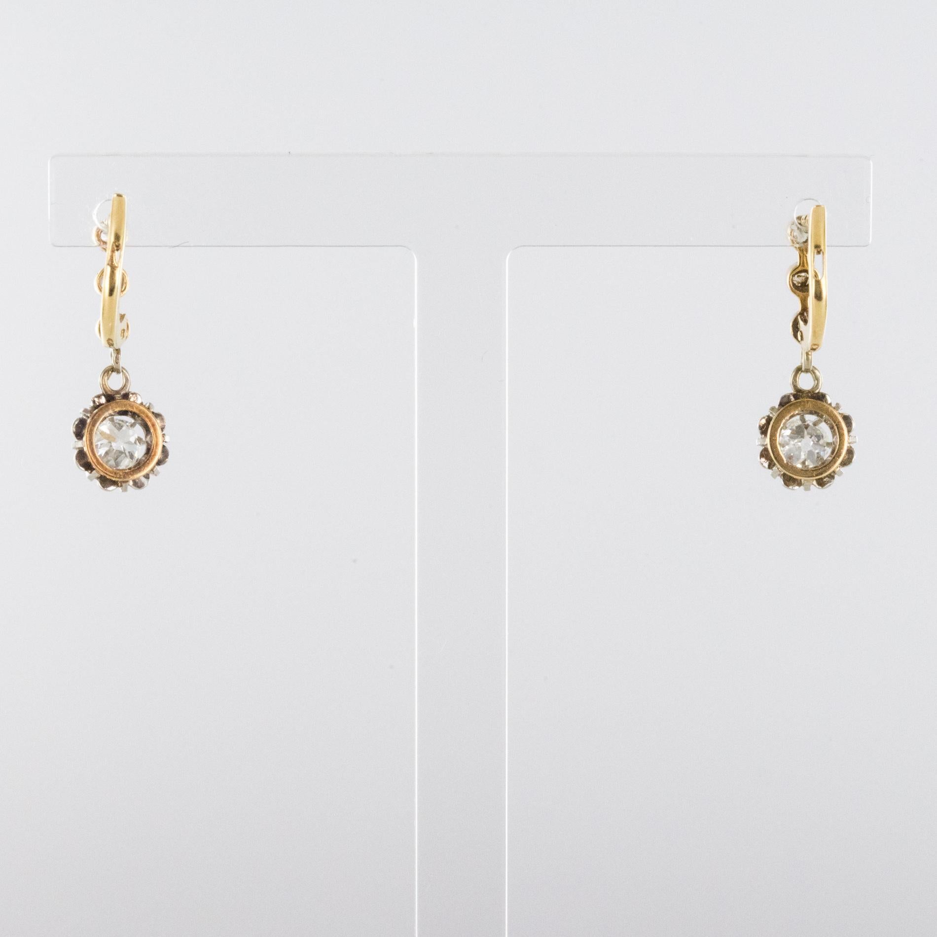 French 1900s Belle Époque Yellow Gold Diamond Dangle Earrings 2