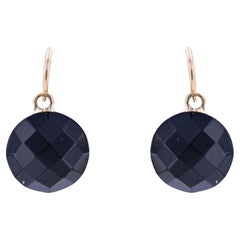 French 1900s Black Faceted Glass 18 Karat Rose Gold Lever Back Earrings