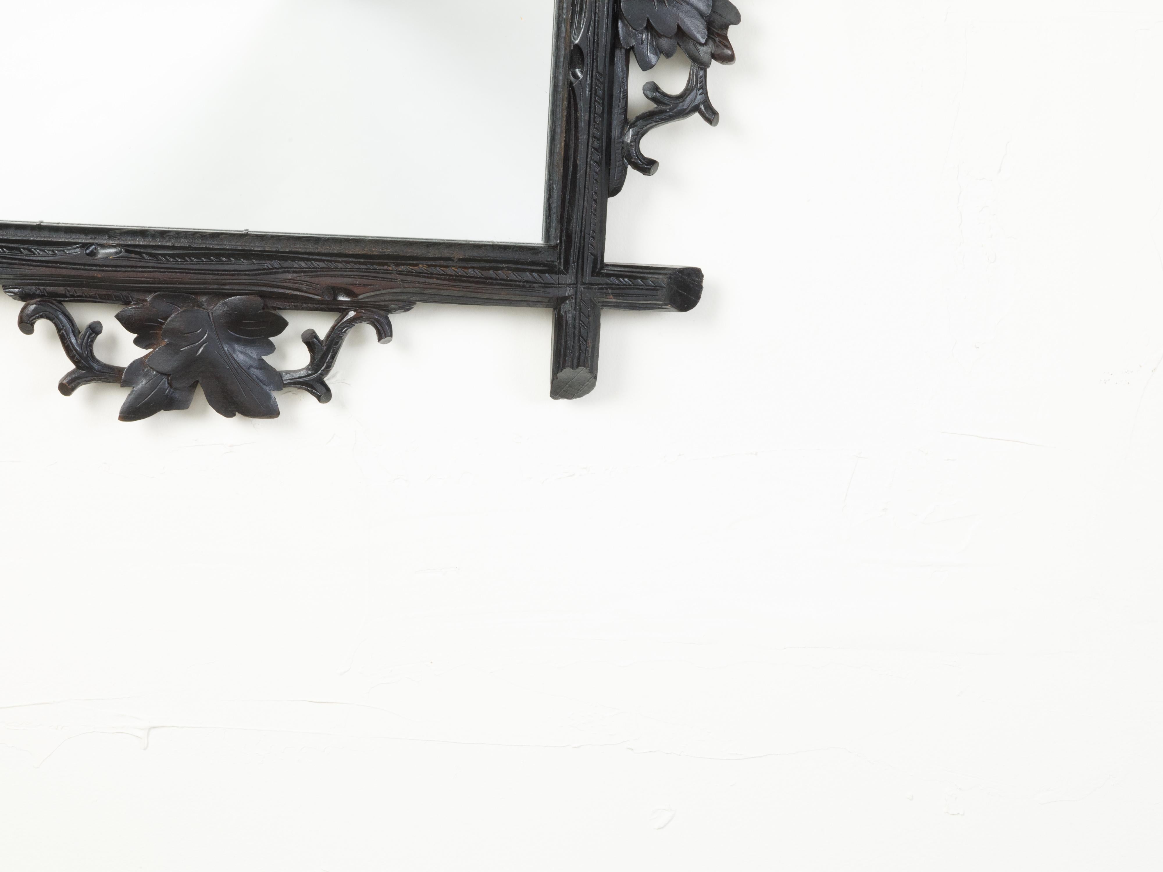 Hand-Carved French 1900s Black Forest Turn of the Century Mirror with Carved Oak Leaves