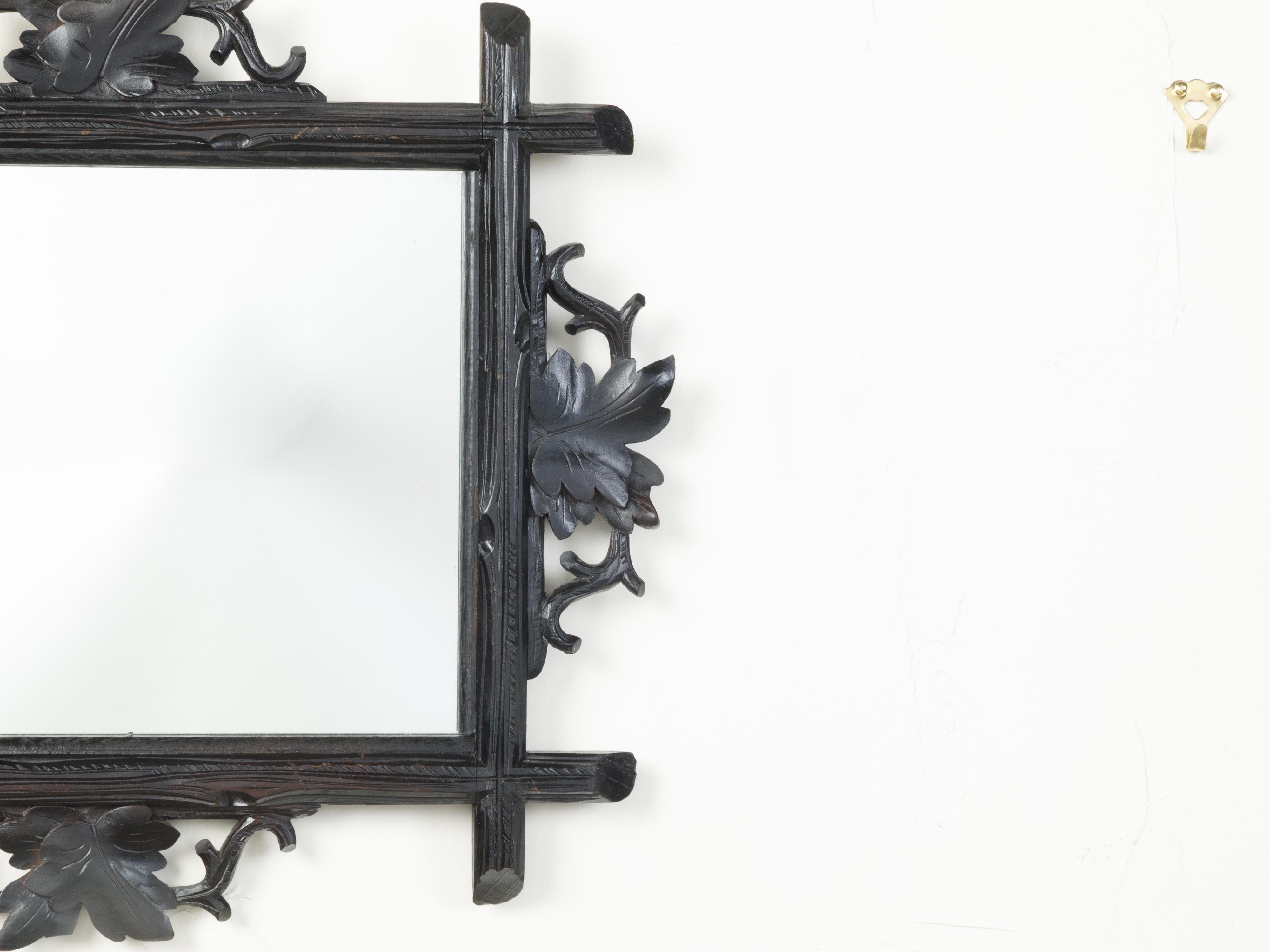 Wood French 1900s Black Forest Turn of the Century Mirror with Carved Oak Leaves