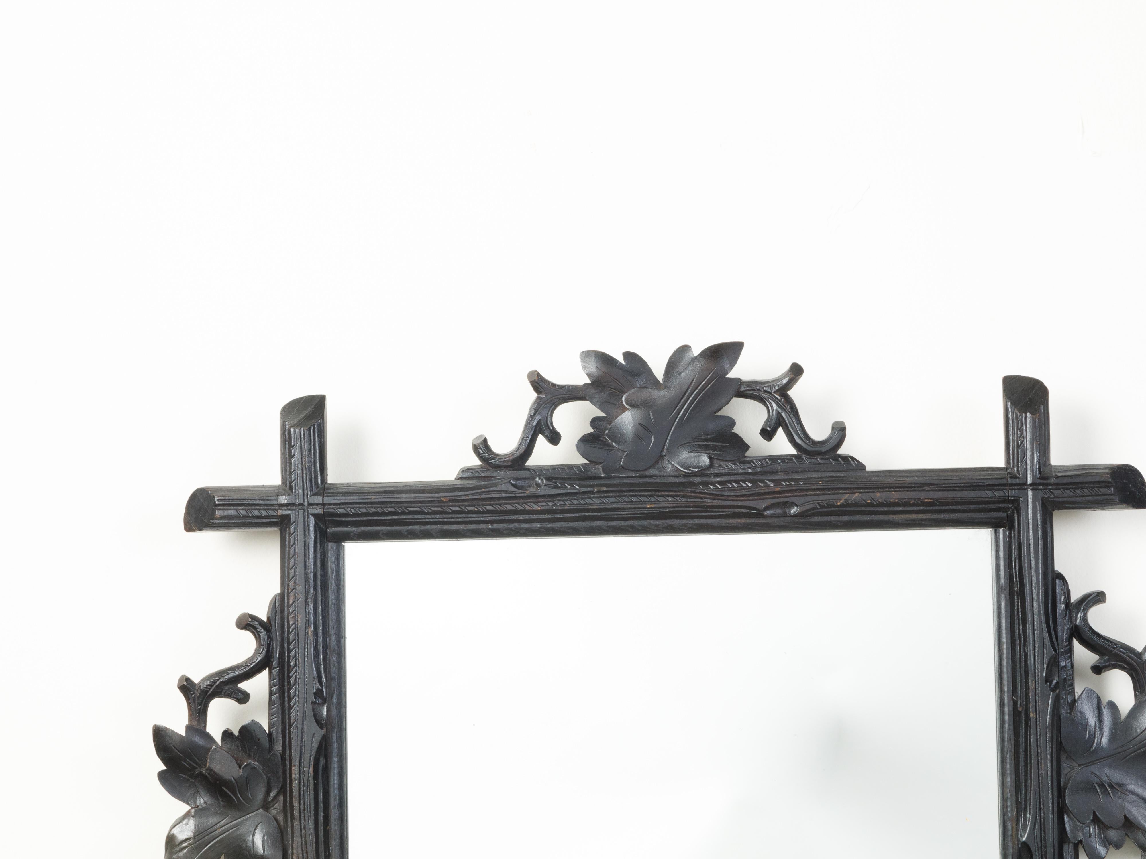 French 1900s Black Forest Turn of the Century Mirror with Carved Oak Leaves 1