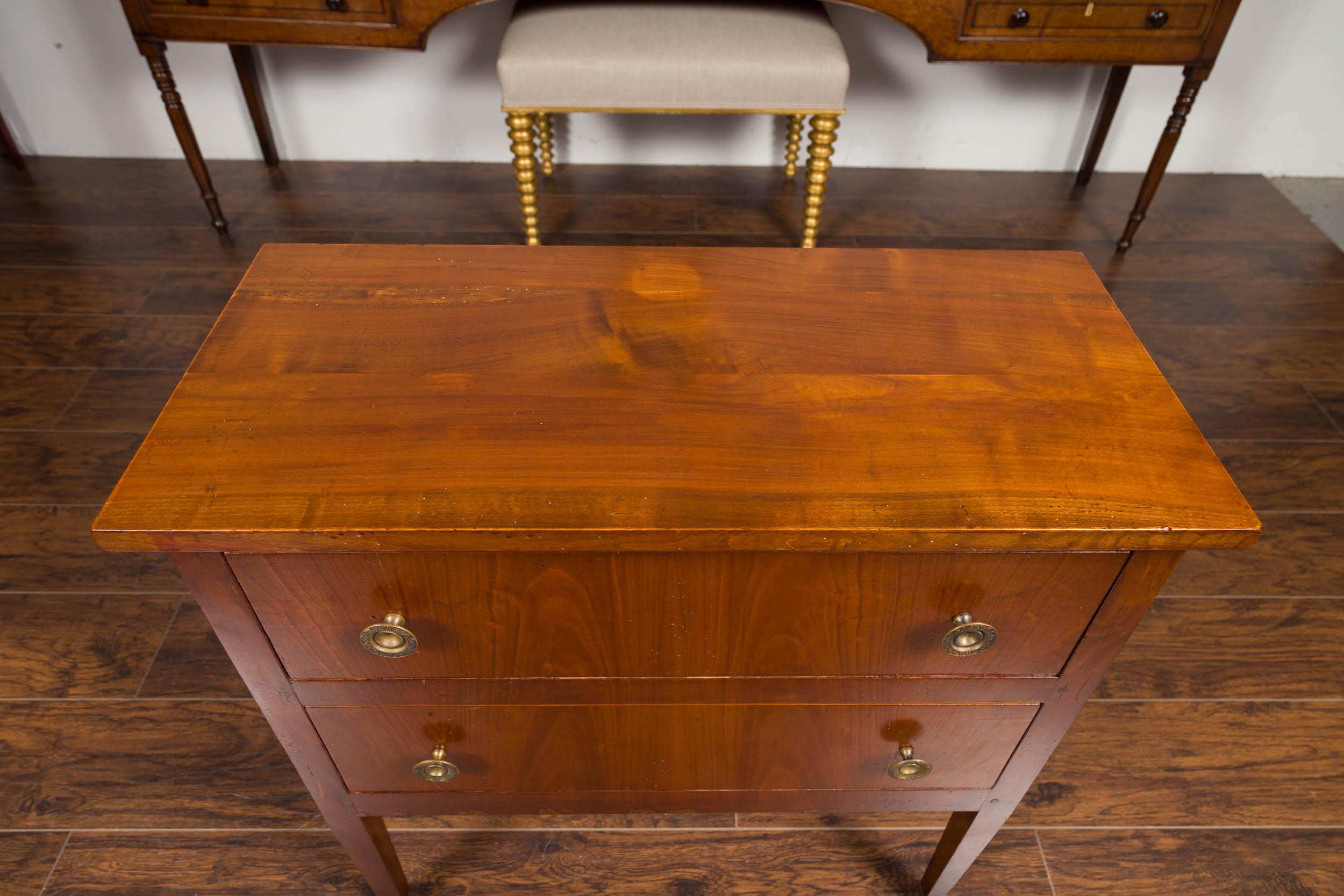 French 1900s Bookmark Veneered Two-Drawer Commode with Tapered Legs 6