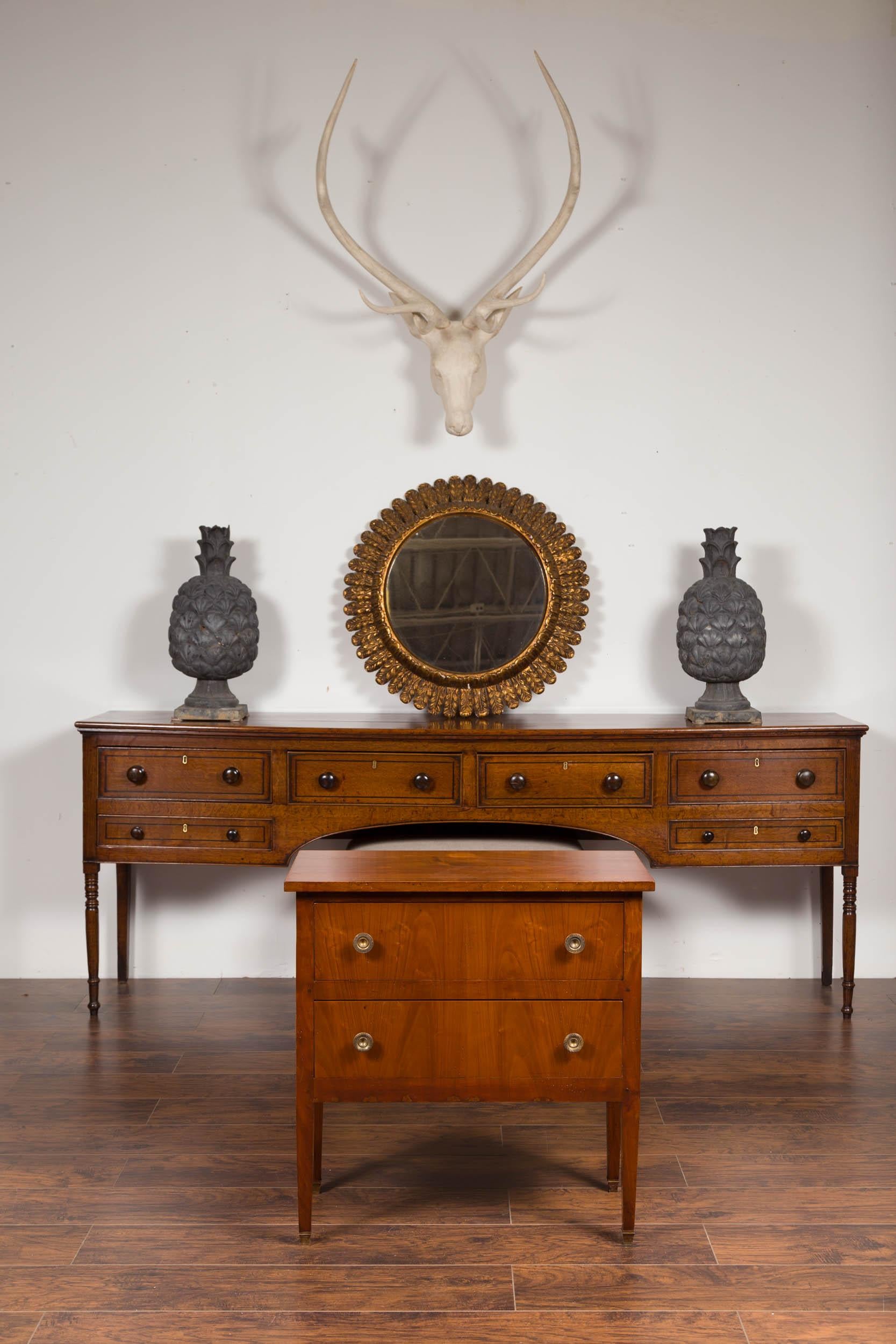 20th Century French 1900s Bookmark Veneered Two-Drawer Commode with Tapered Legs