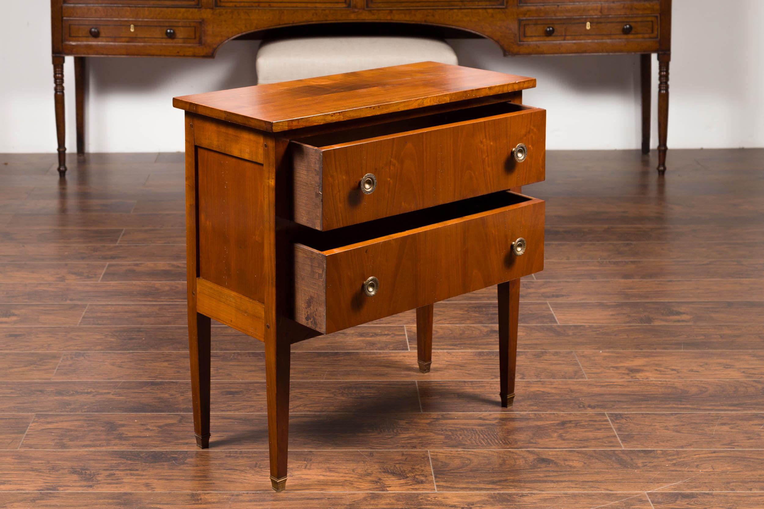 French 1900s Bookmark Veneered Two-Drawer Commode with Tapered Legs 1