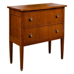 French 1900s Bookmark Veneered Two-Drawer Commode with Tapered Legs