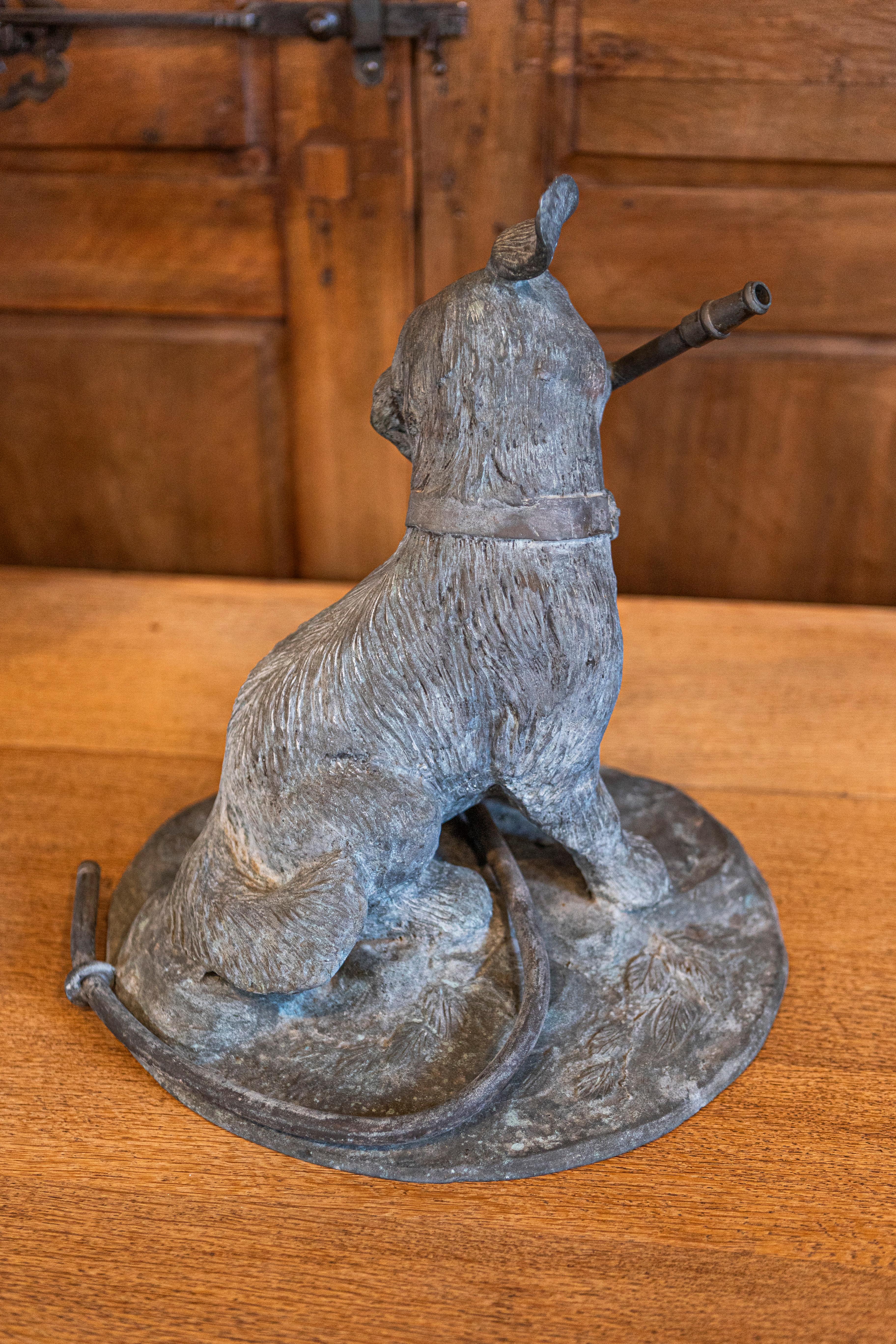 French 1900s Bronze Fountain Depicting a Playful Dog Holding a Hose in His Mouth For Sale 4