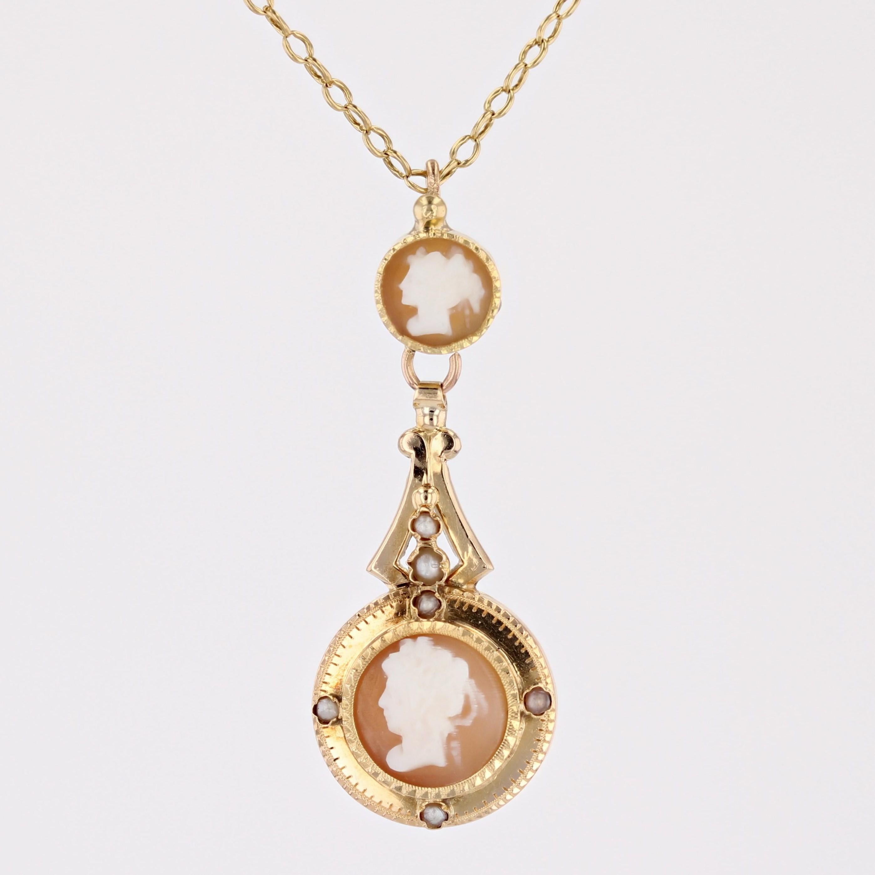 Französisch 1900er Kamee feine Perlen 18 Karat Gelbgold Halskette  im Angebot 5