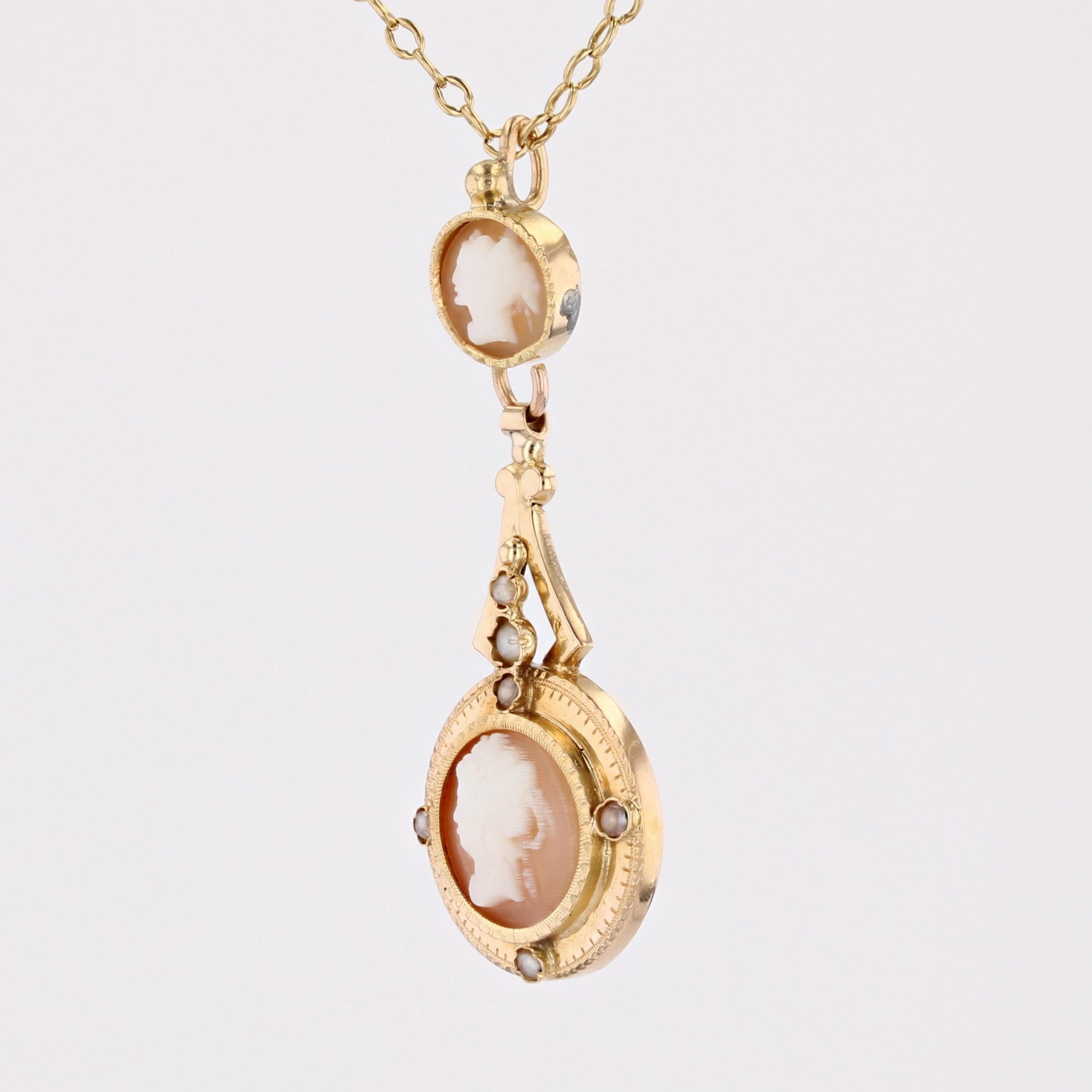 Französisch 1900er Kamee feine Perlen 18 Karat Gelbgold Halskette  (Belle Époque) im Angebot