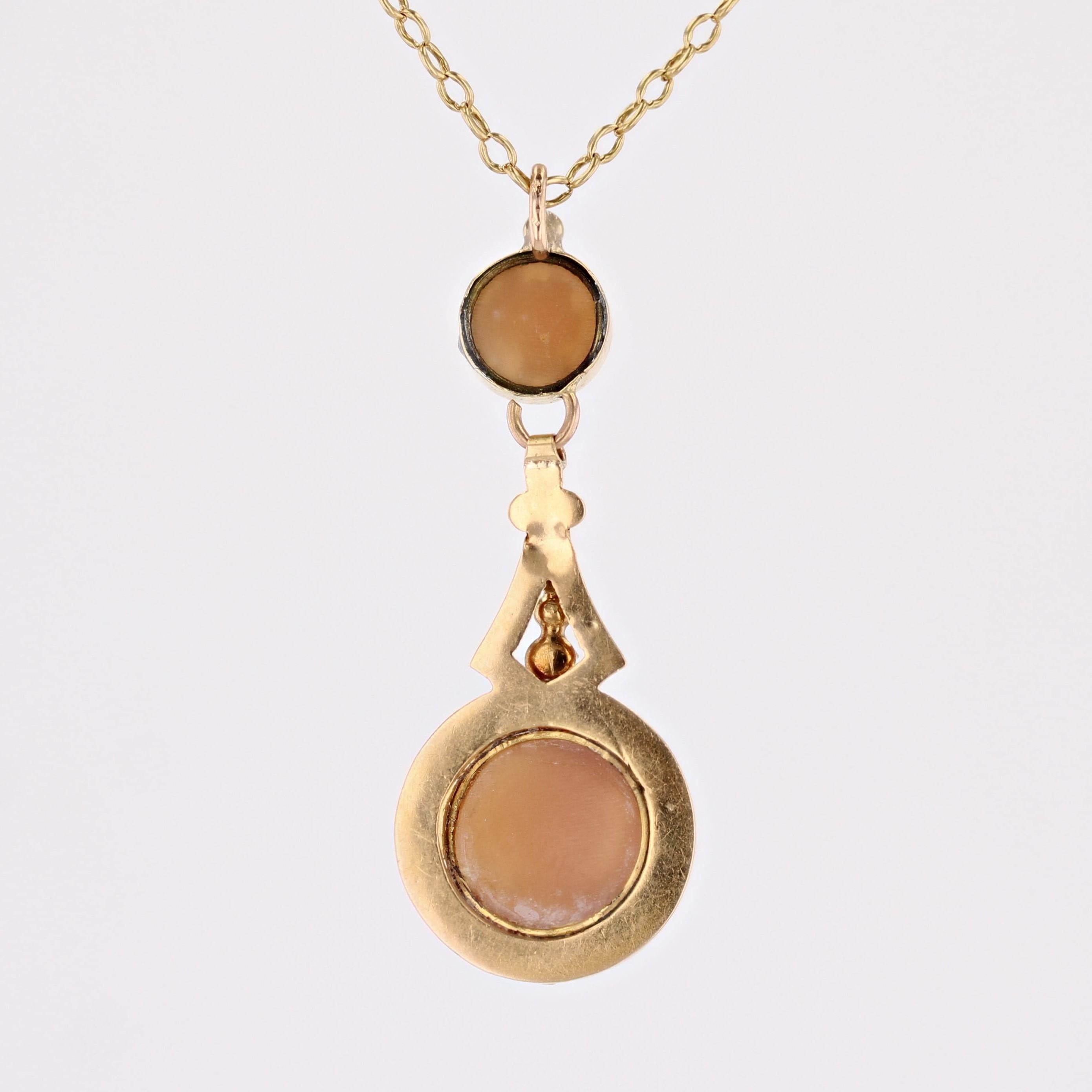 Französisch 1900er Kamee feine Perlen 18 Karat Gelbgold Halskette  im Angebot 4