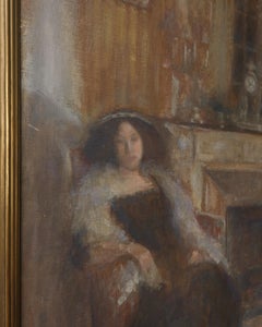 French 1900s Century Oil Painting, “Au coin du feu” by Cécile Hertz-Eyrolles