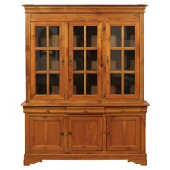 Used French 1900s Cherry Wood Two Part Cabinet with Inset Glass Doors and Drawers