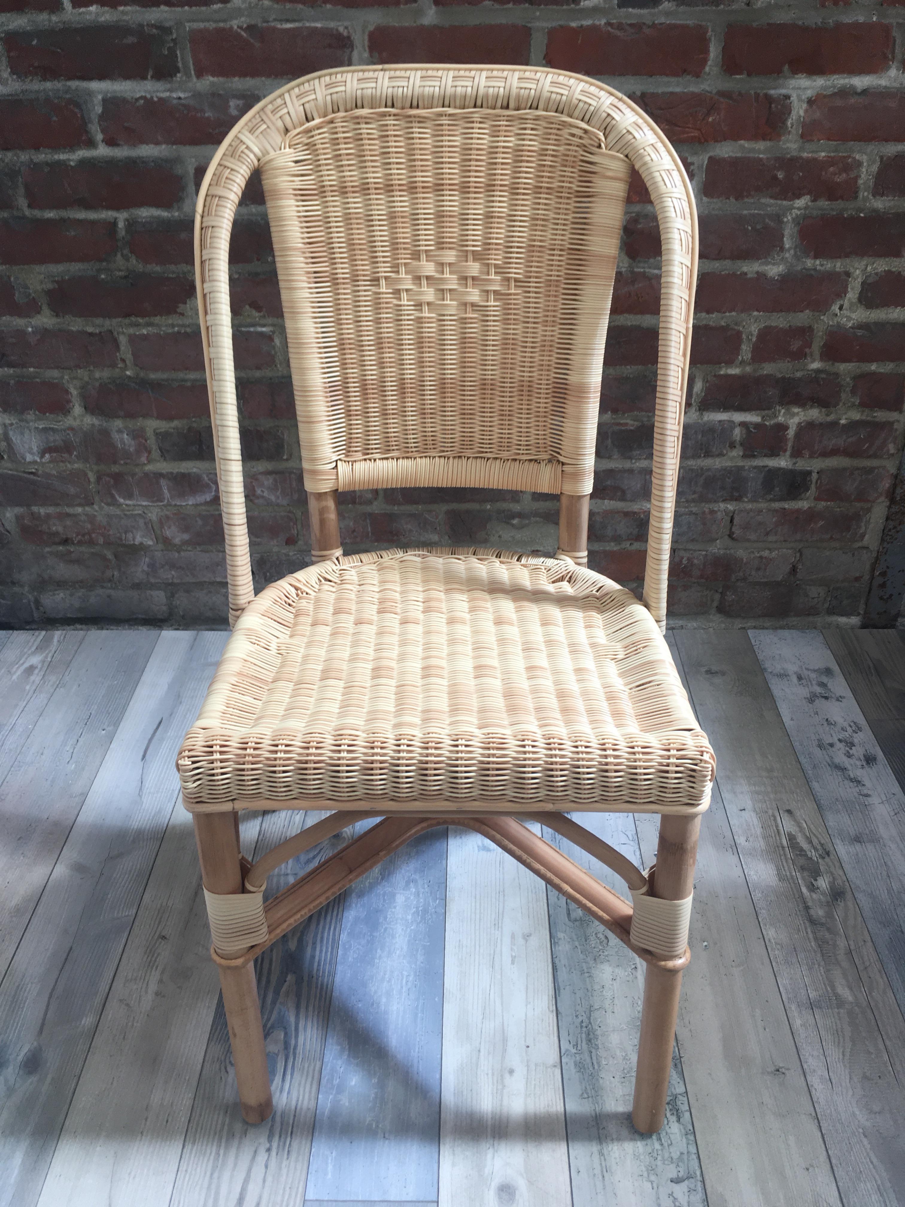 French 1900s Design Bistro Outdoor Chair In Rattan and Braided Resin For Sale 6