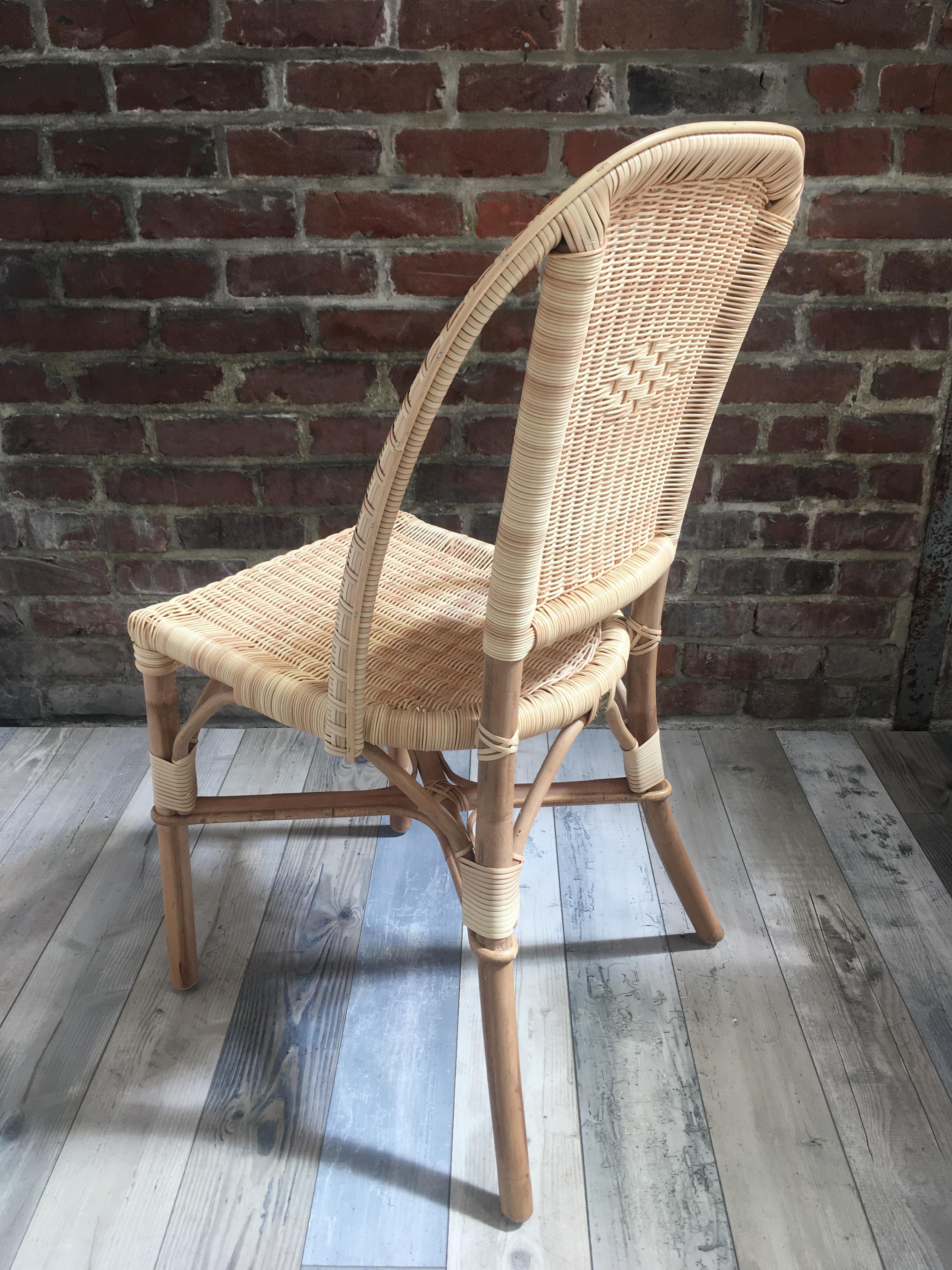 Art Nouveau French 1900s Design Bistro Outdoor Chair In Rattan and Braided Resin For Sale