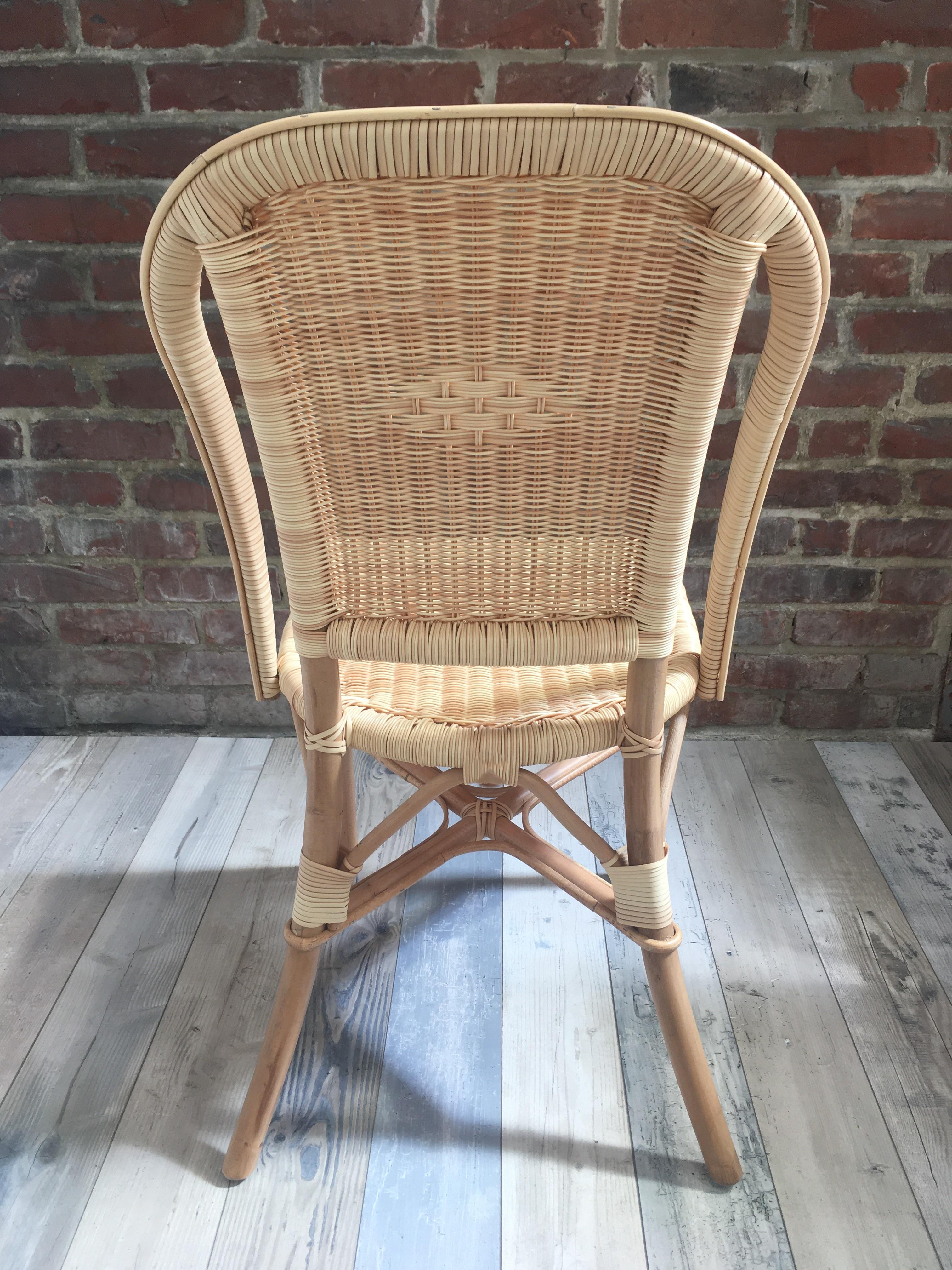French 1900s Design Bistro Outdoor Chair In Rattan and Braided Resin In New Condition For Sale In Tourcoing, FR
