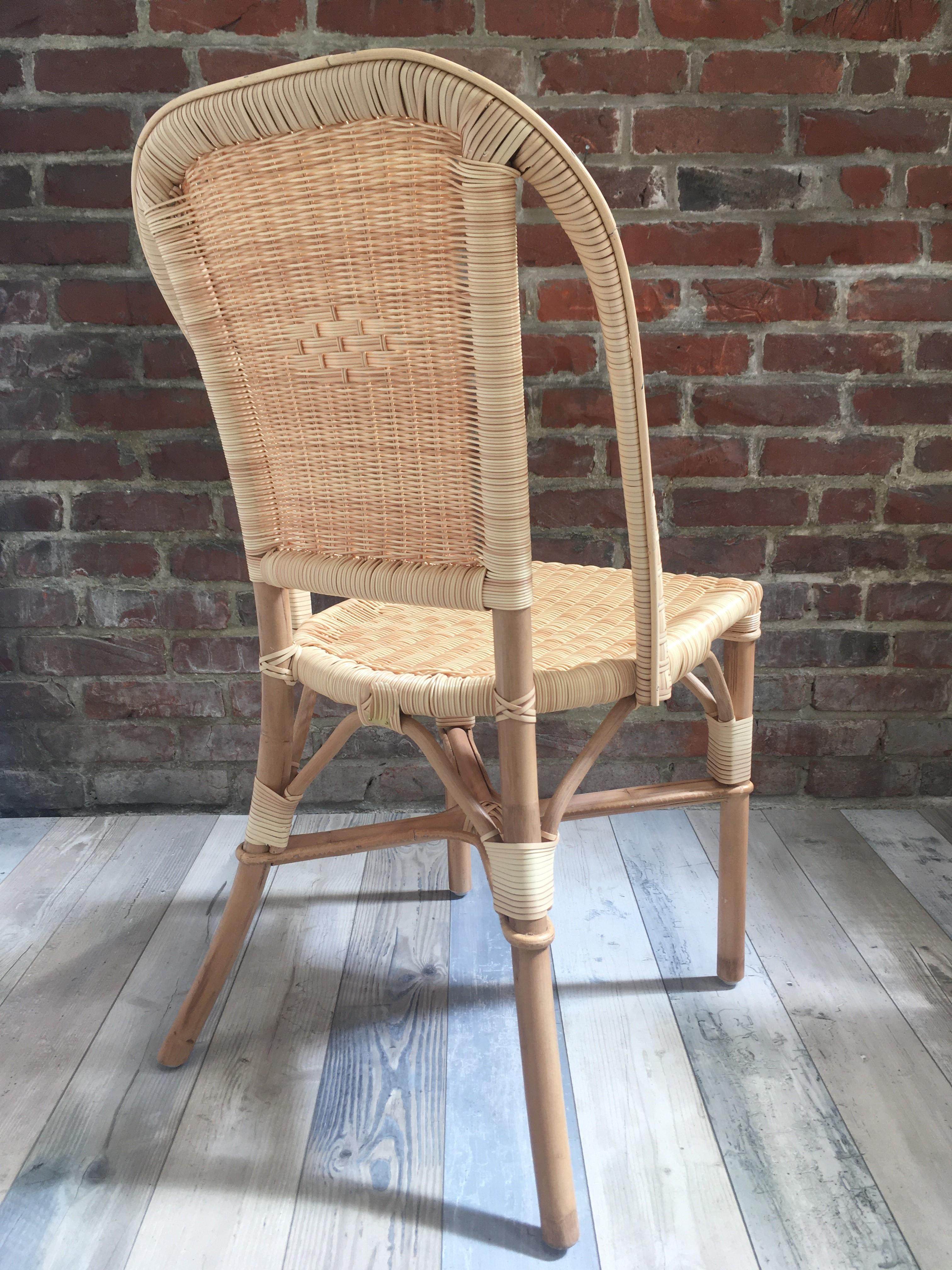 Contemporary French 1900s Design Bistro Outdoor Chair In Rattan and Braided Resin For Sale