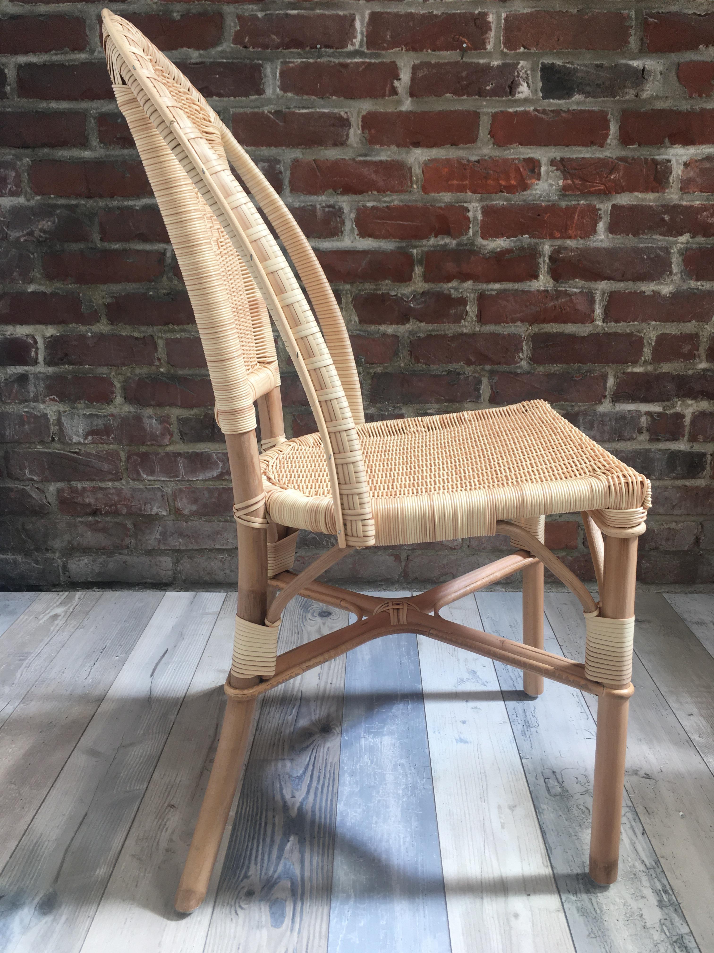 French 1900s Design Bistro Outdoor Chair In Rattan and Braided Resin For Sale 1