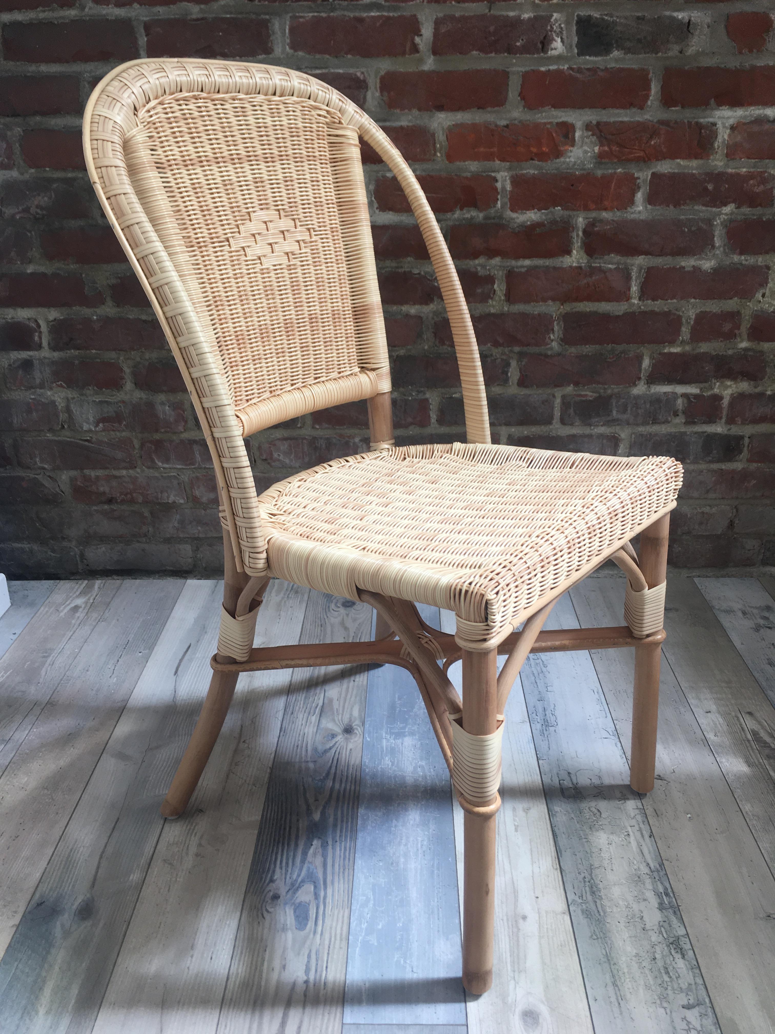 French 1900s Design Bistro Outdoor Chair In Rattan and Braided Resin For Sale 2