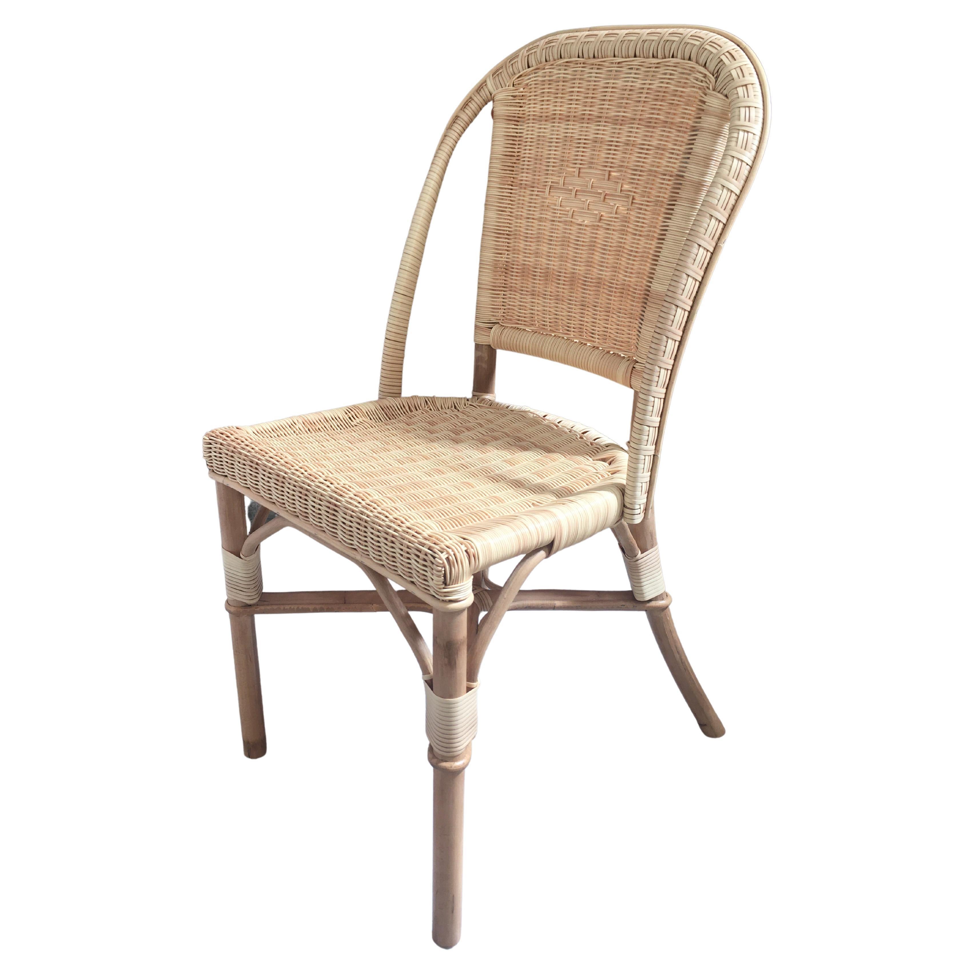 French 1900s Design Bistro Outdoor Chair In Rattan and Braided Resin For Sale