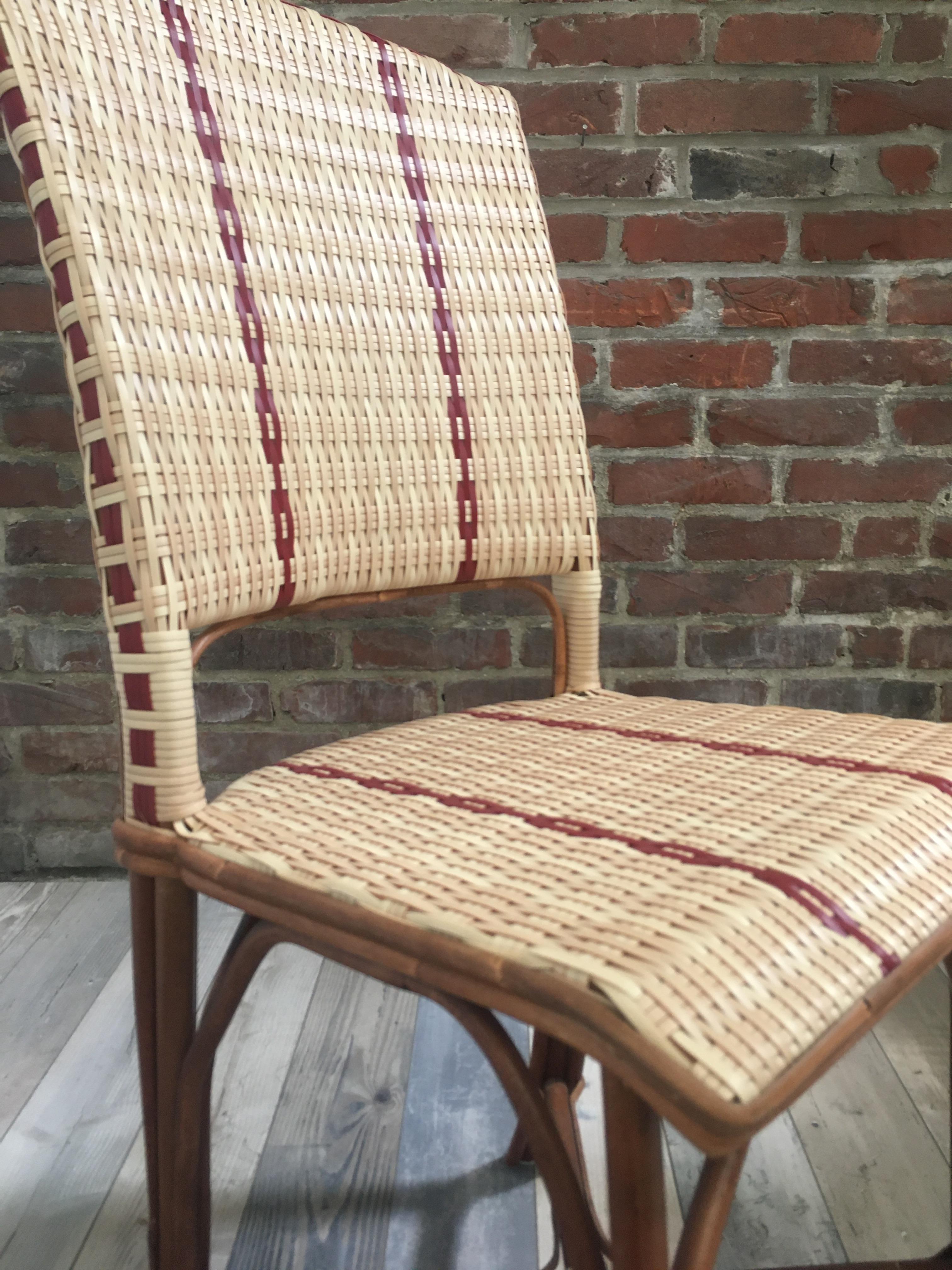 French 1900s Design Bistro Outdoor Chair Rattan and Braided Resin For Sale 2