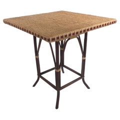 French 1900s Design Bistro Pedestal Table in Rattan and Braided Wicker Cane
