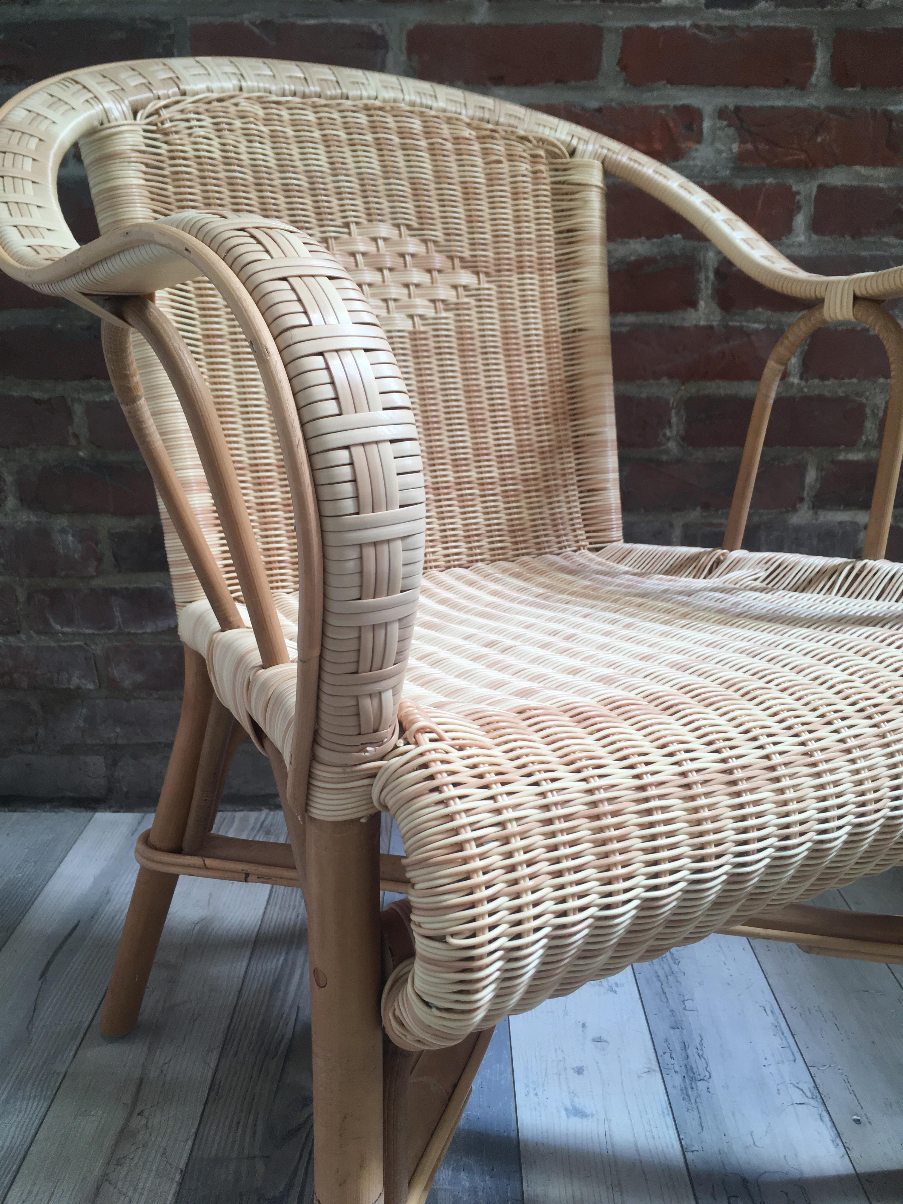French 1900s Design Bistro Rattan and Braided Resin Rattan Effect Outdoor Chair For Sale 4