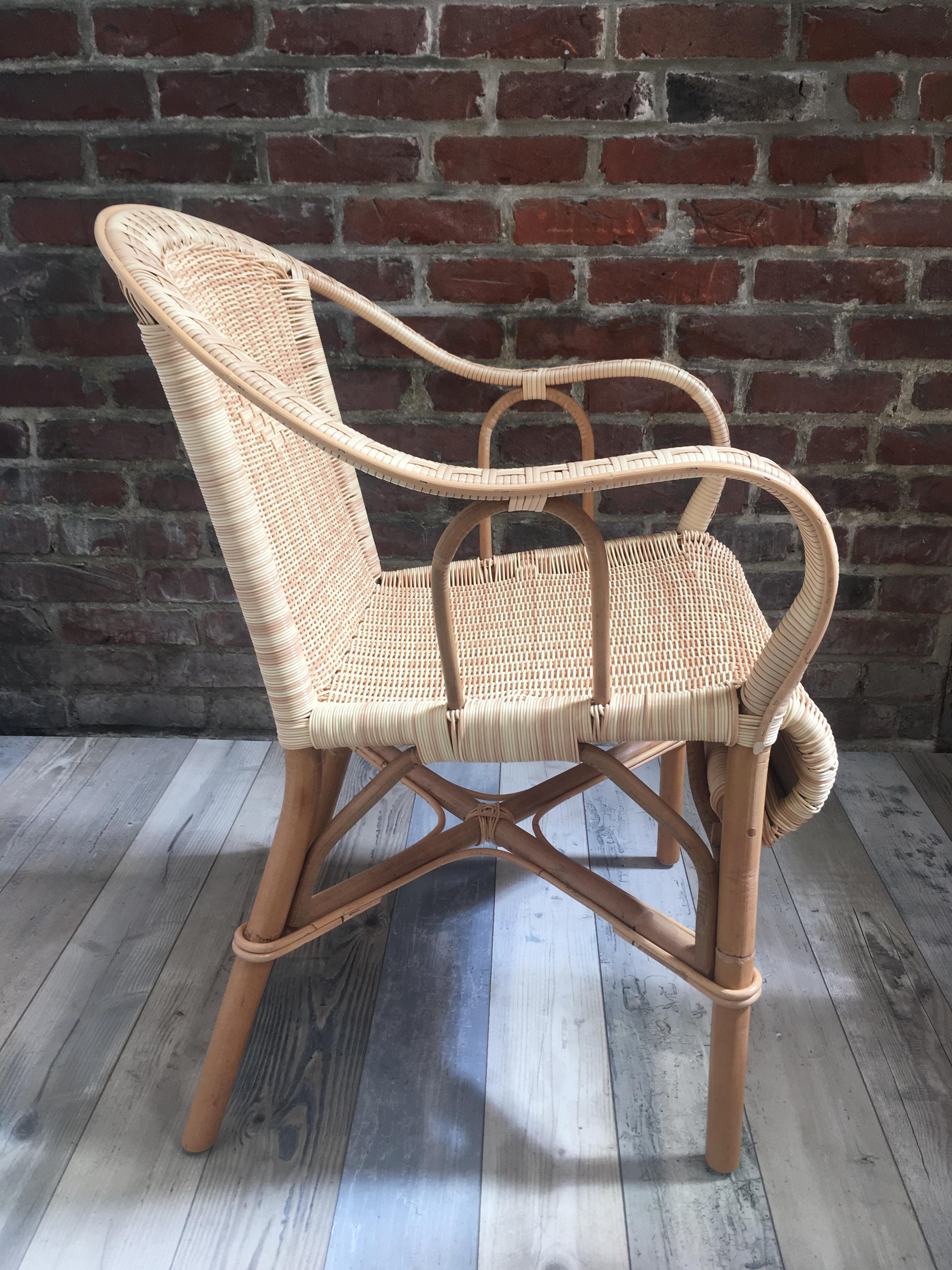 Art Deco French 1900s Design Bistro Rattan and Braided Resin Rattan Effect Outdoor Chair For Sale