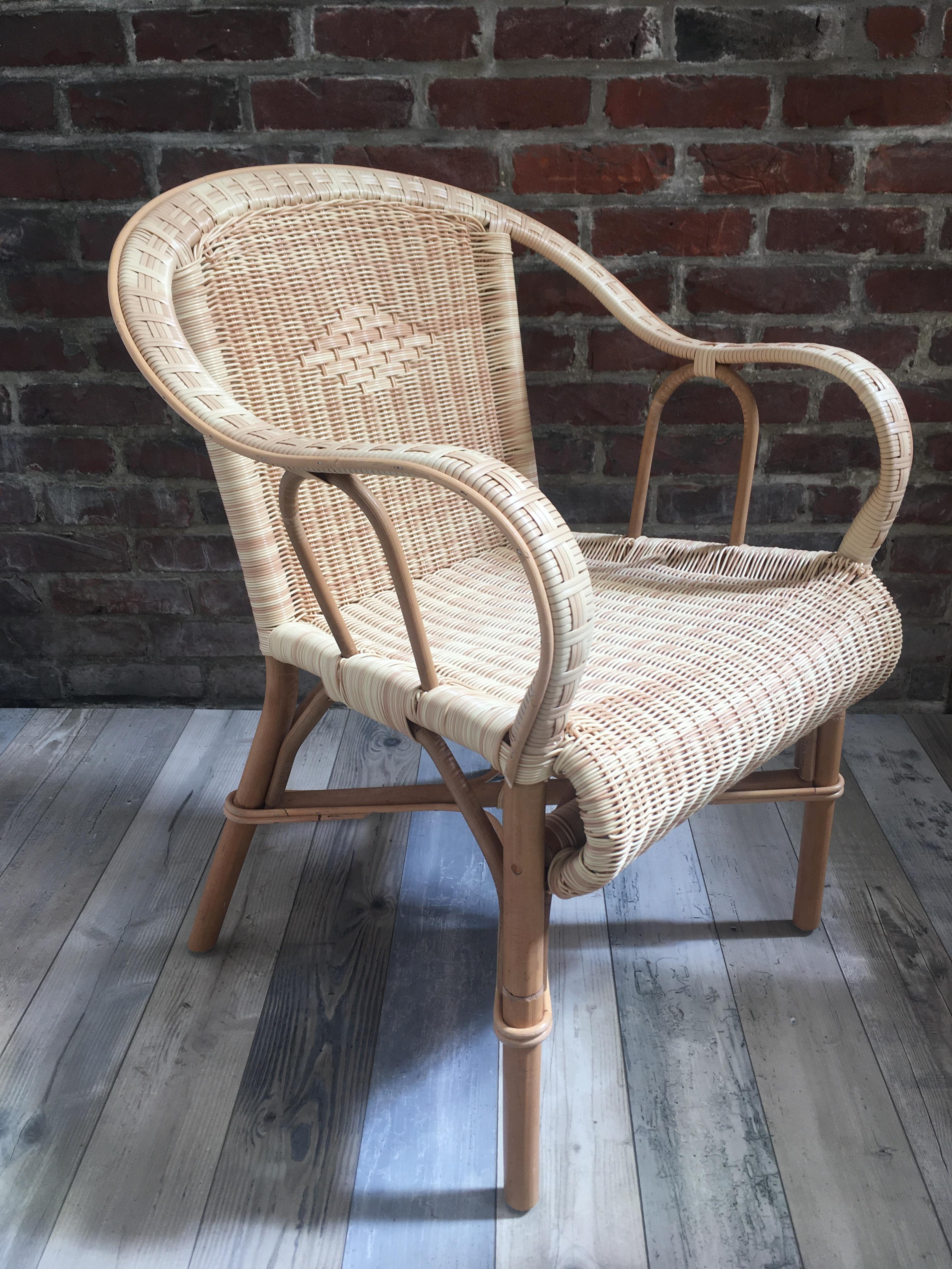 French 1900s Design Bistro Rattan and Braided Resin Rattan Effect Outdoor Chair In New Condition For Sale In Tourcoing, FR