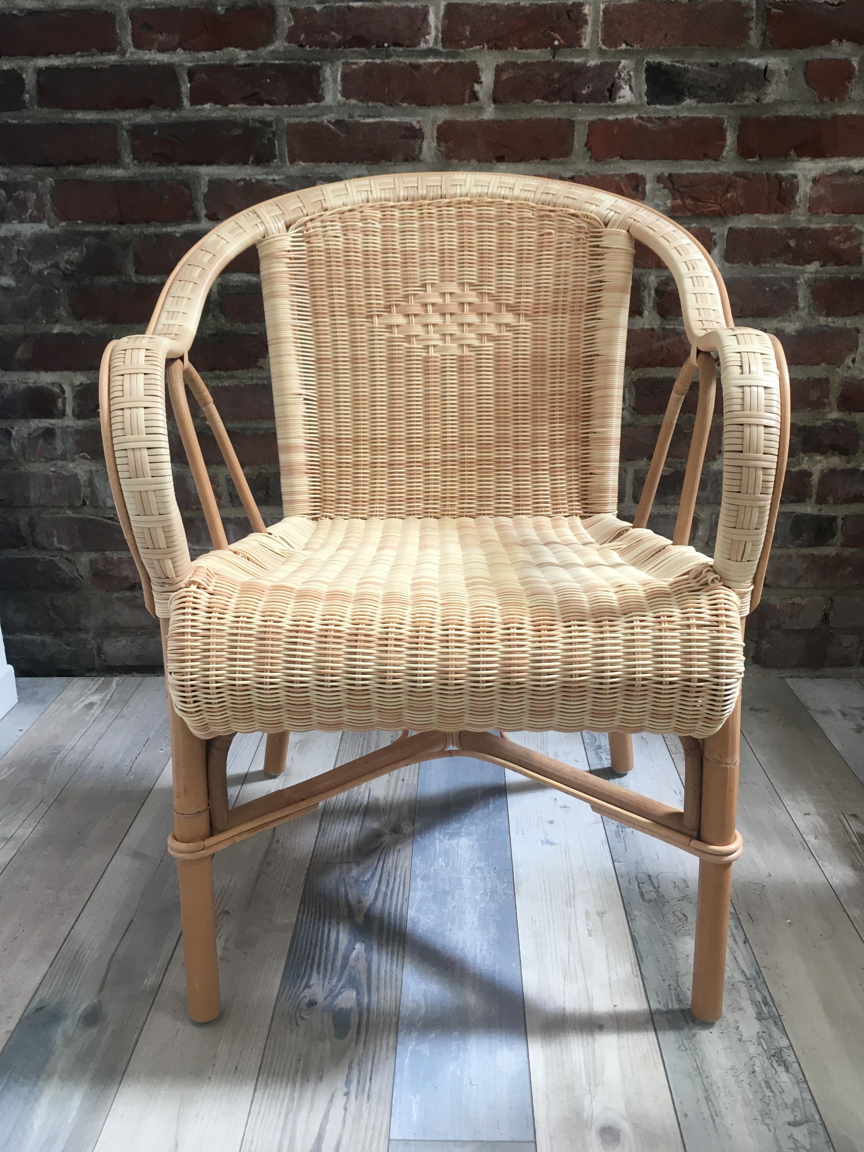 Contemporary French 1900s Design Bistro Rattan and Braided Resin Rattan Effect Outdoor Chair For Sale