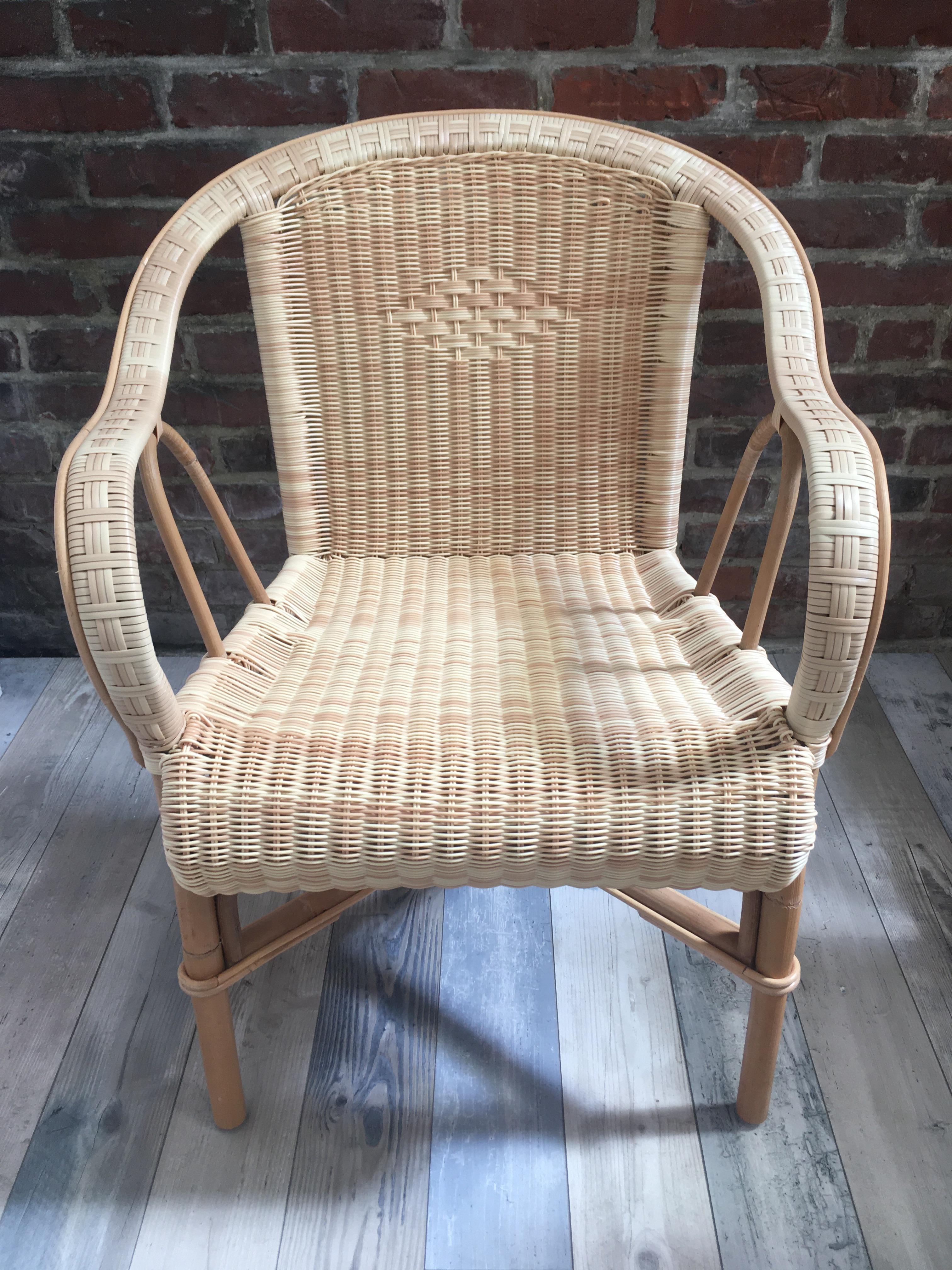 French 1900s Design Bistro Rattan and Braided Resin Rattan Effect Outdoor Chair For Sale 1