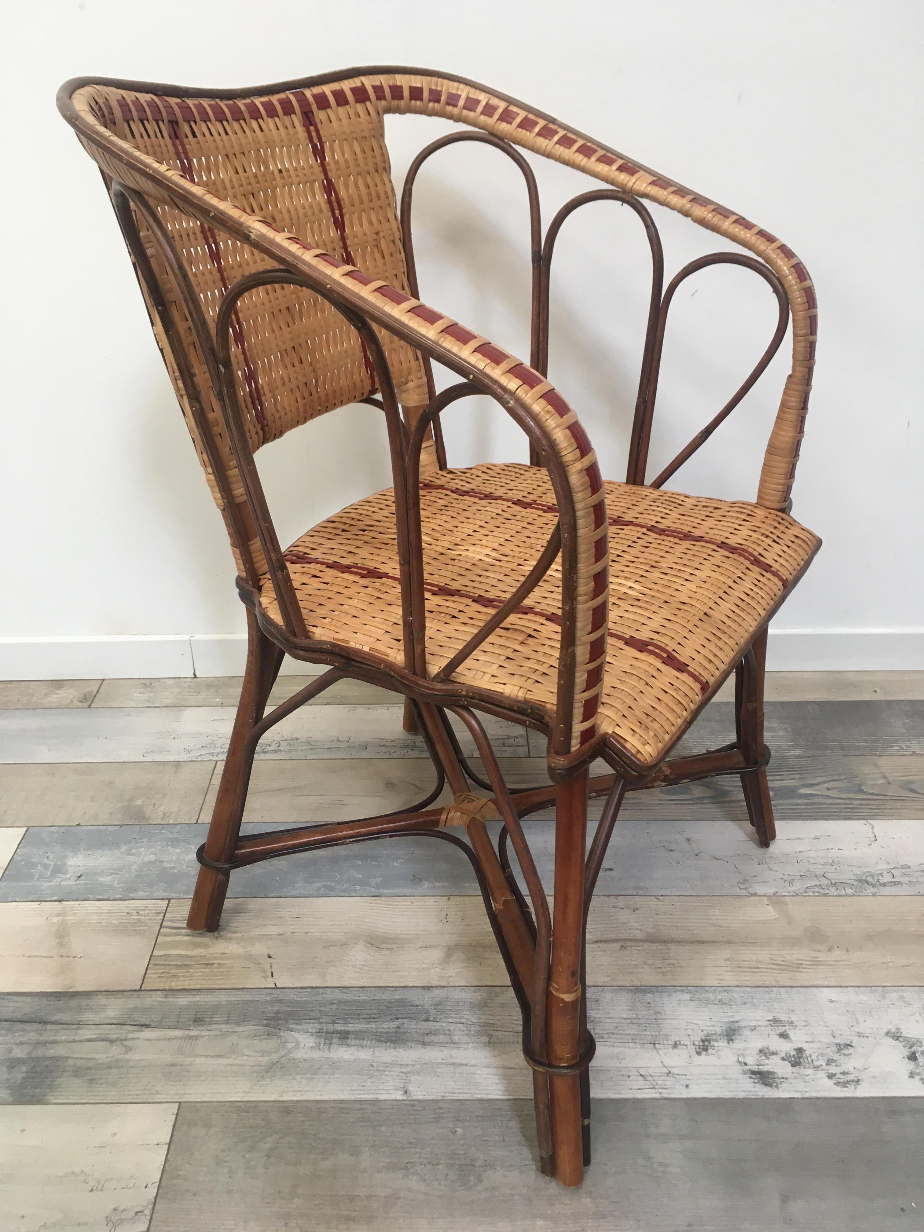 French 1900s Design Bistro Rattan and Wicker Armchair For Sale 5