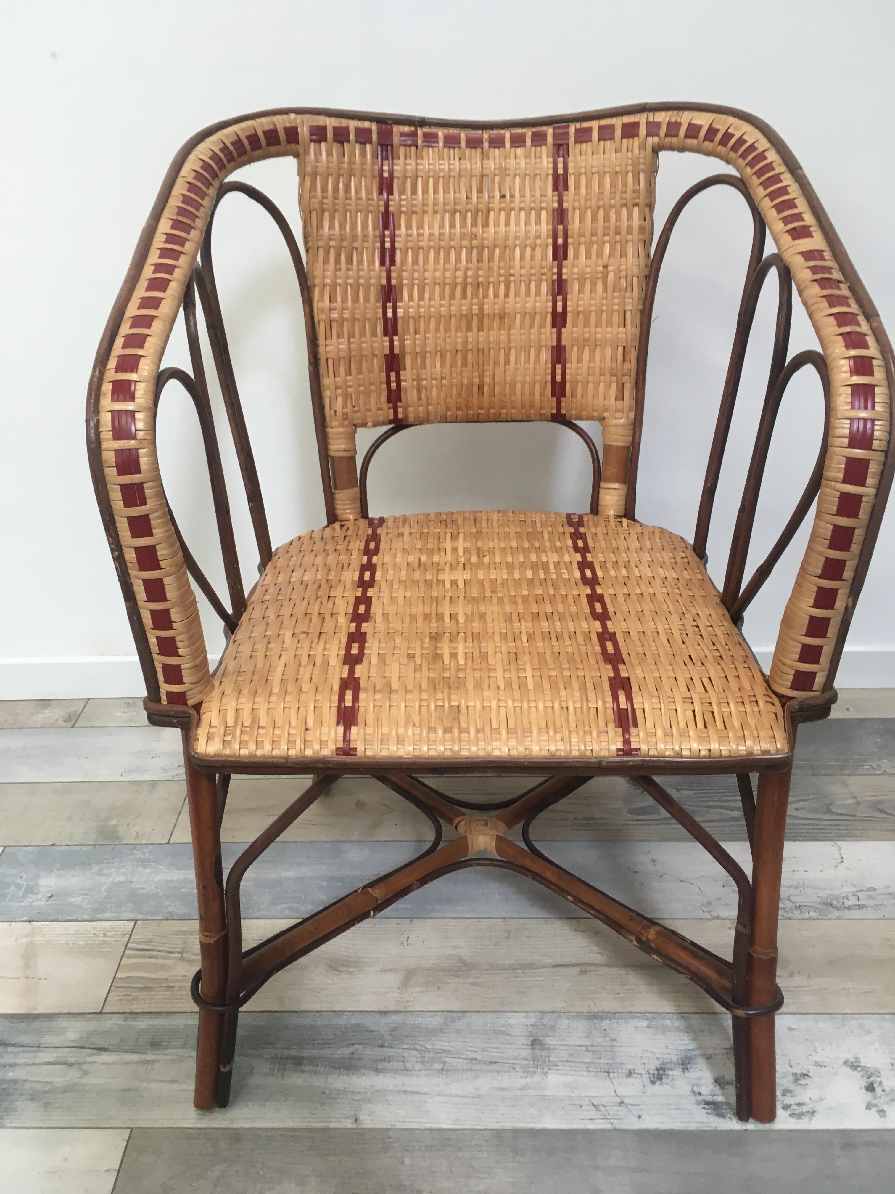 French 1900s Design Bistro Rattan and Wicker Armchair For Sale 6