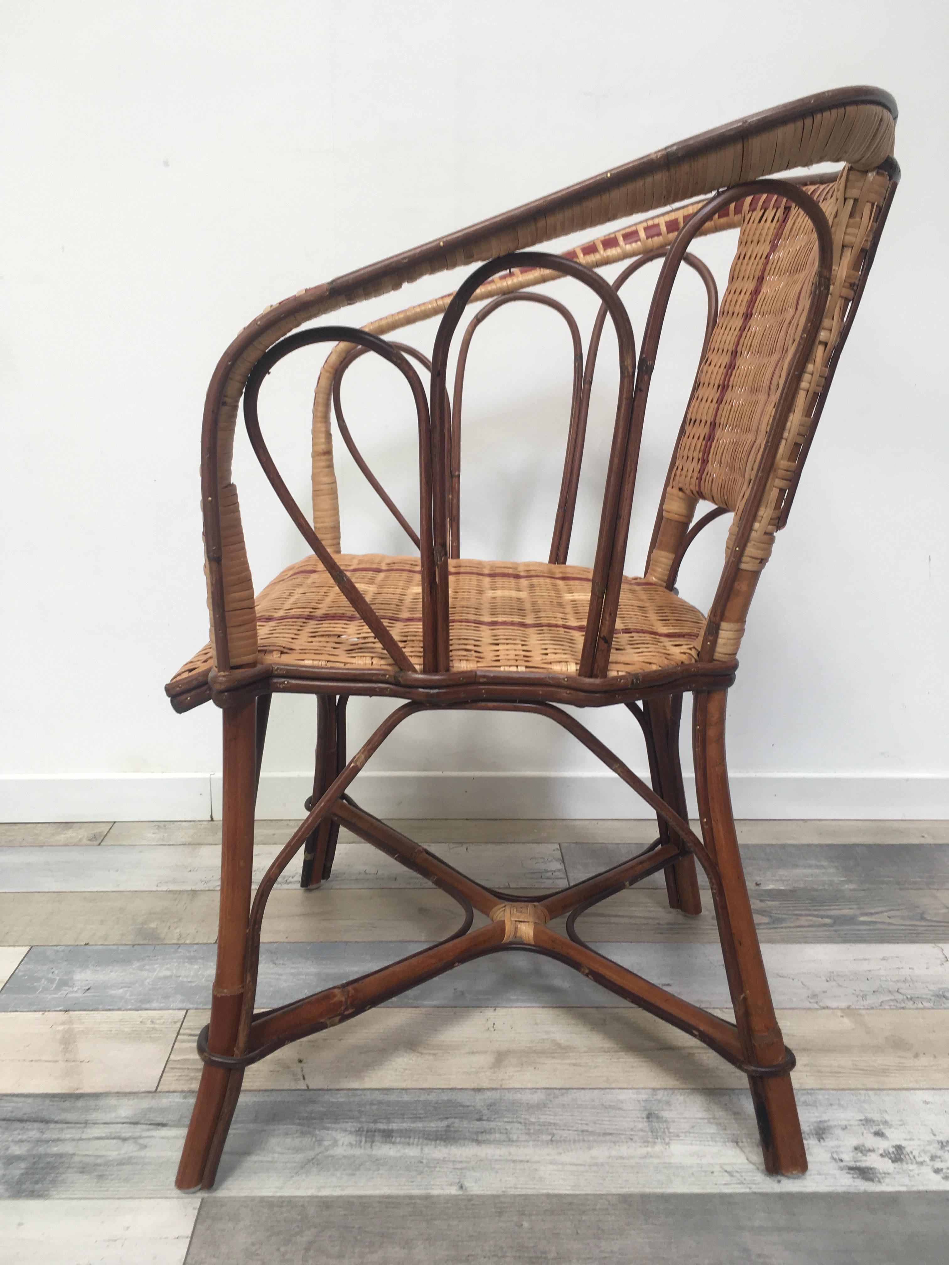 French 1900s Design Bistro Rattan and Wicker Armchair In New Condition For Sale In Tourcoing, FR