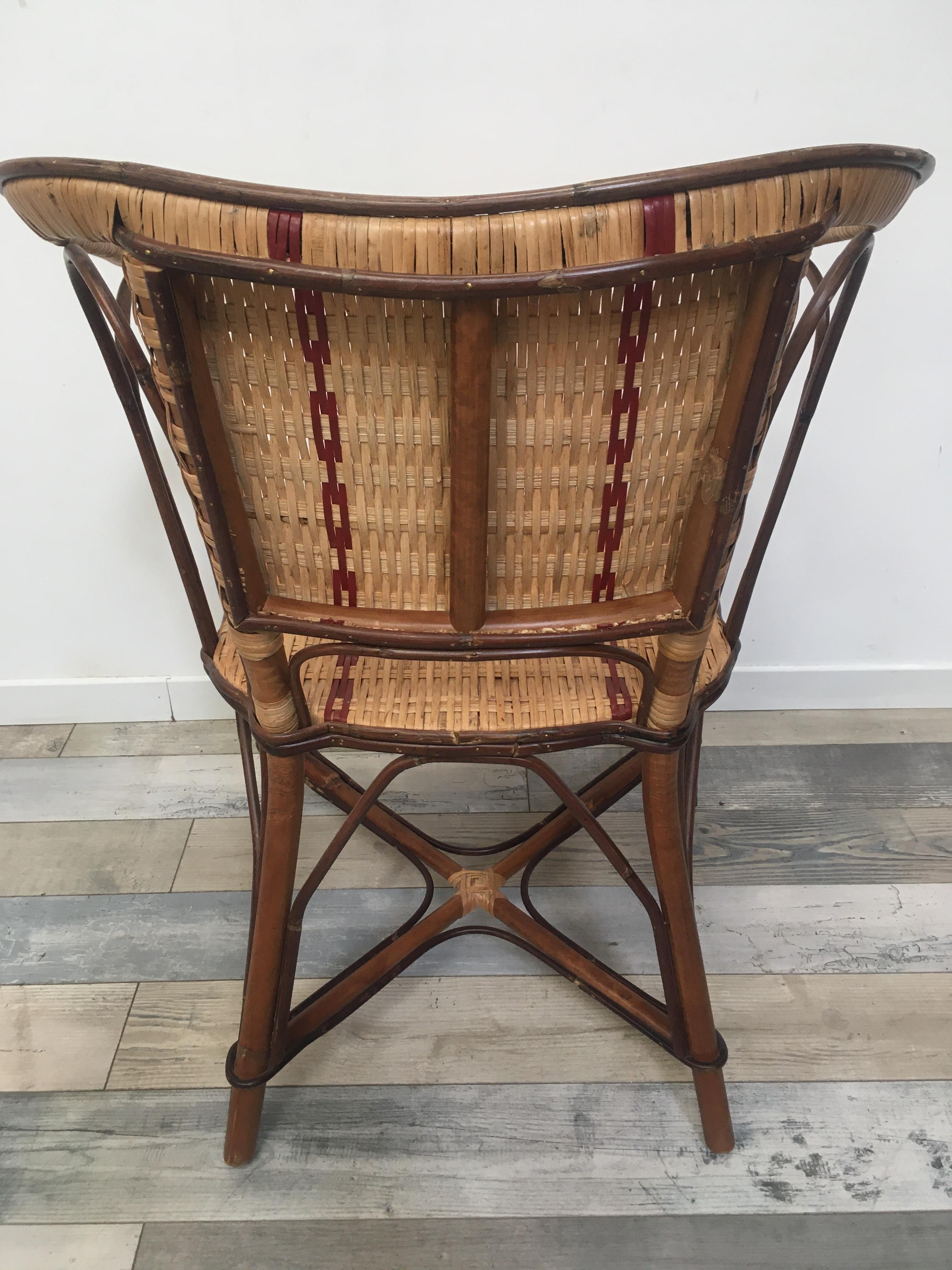 French 1900s Design Bistro Rattan and Wicker Armchair For Sale 1