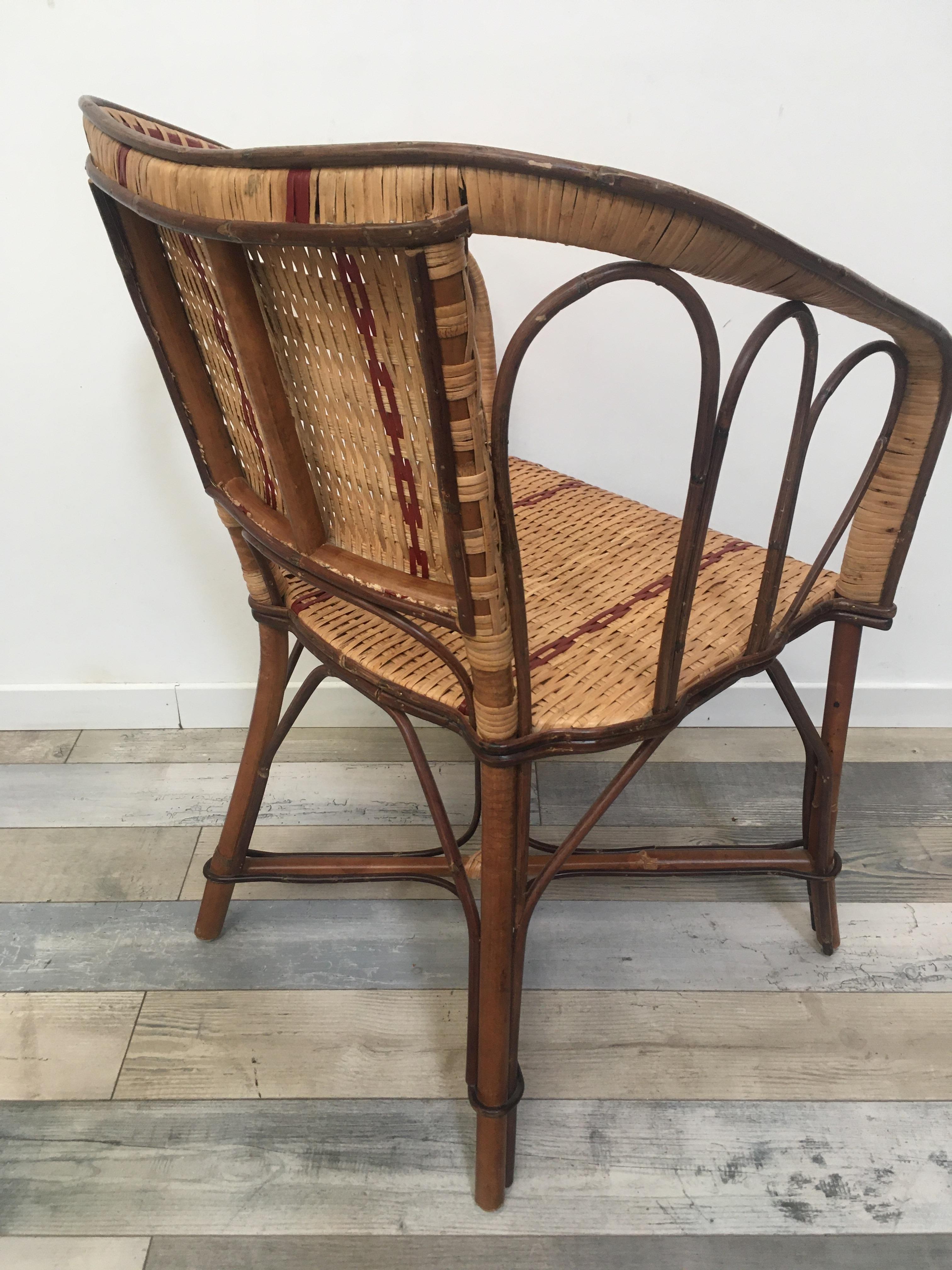 French 1900s Design Bistro Rattan and Wicker Armchair For Sale 2