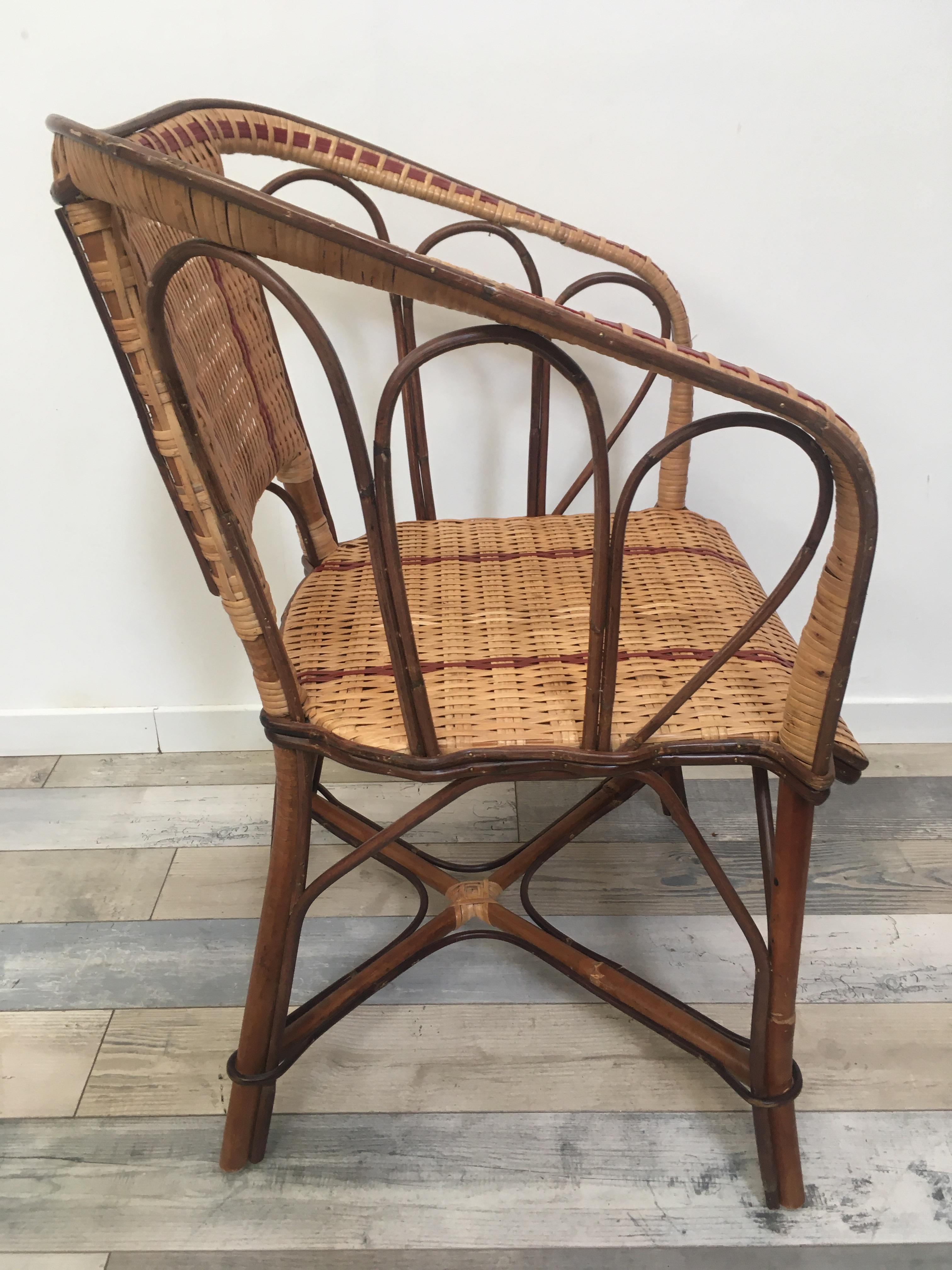 French 1900s Design Bistro Rattan and Wicker Armchair For Sale 4